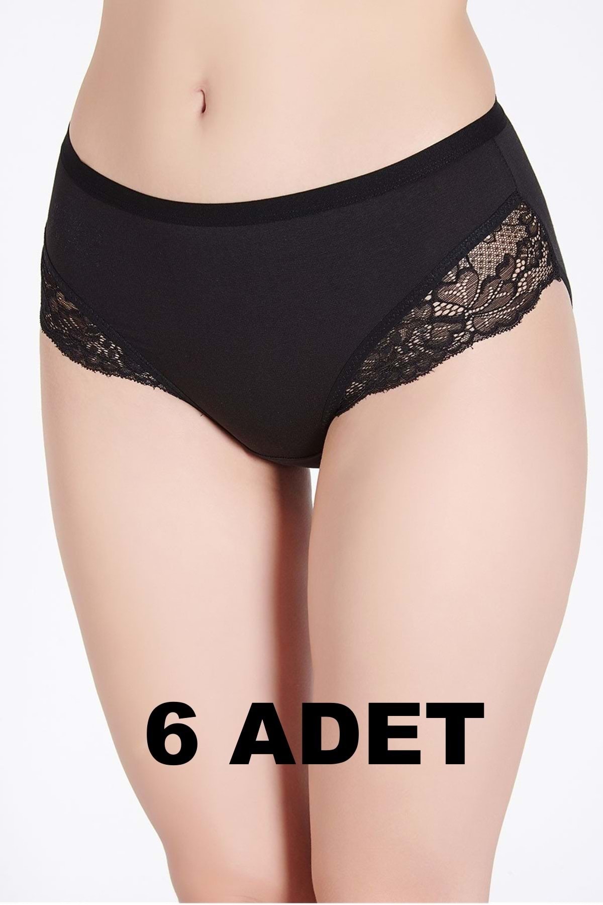 6Pcs 0120 Women's High Waist Lace Modal Panties Black L