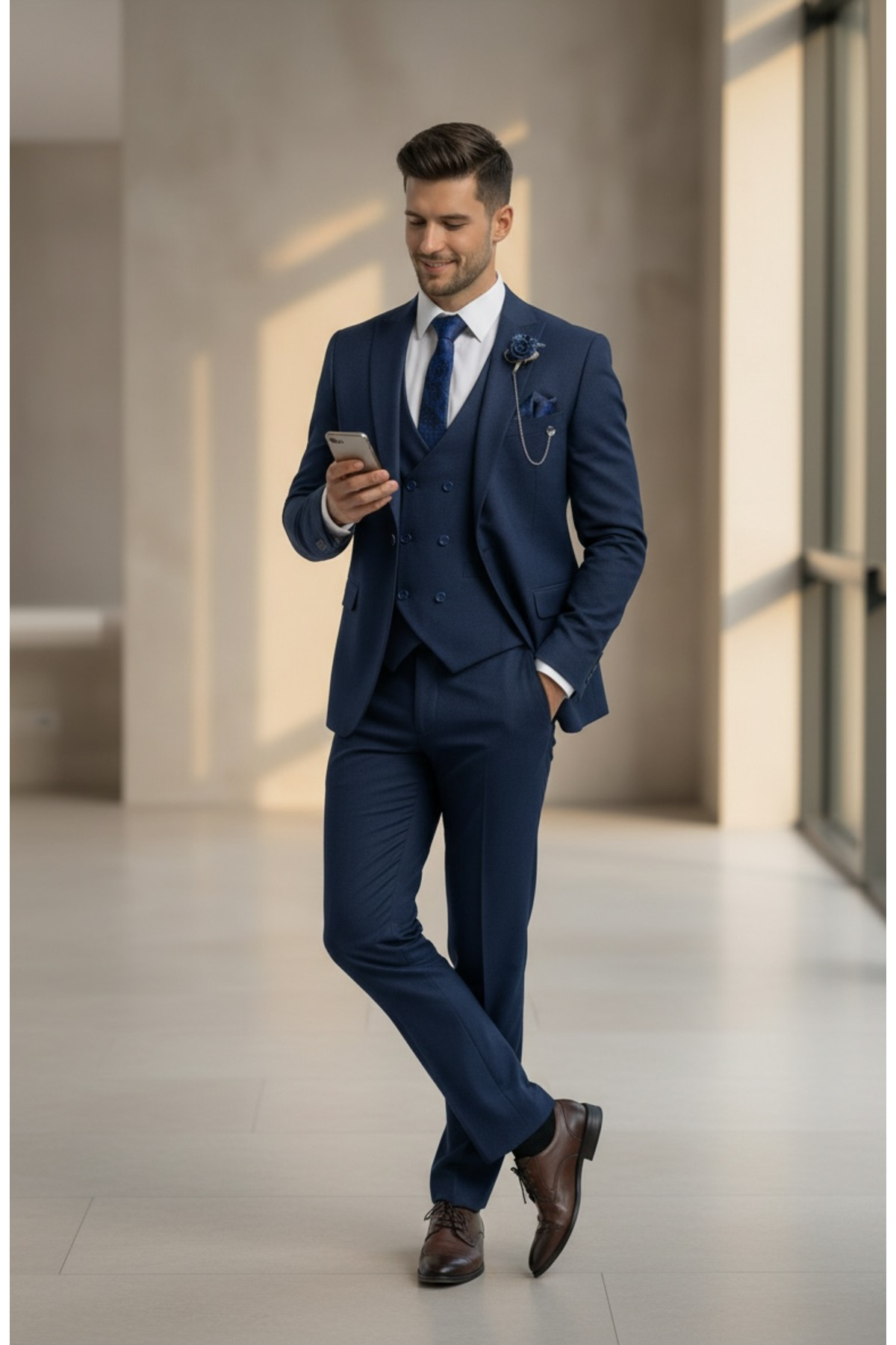 AtlasGiyim Erkek Slim Fit Armüllü Yelekli Takım Elbise(yeni sezon) görsel 6