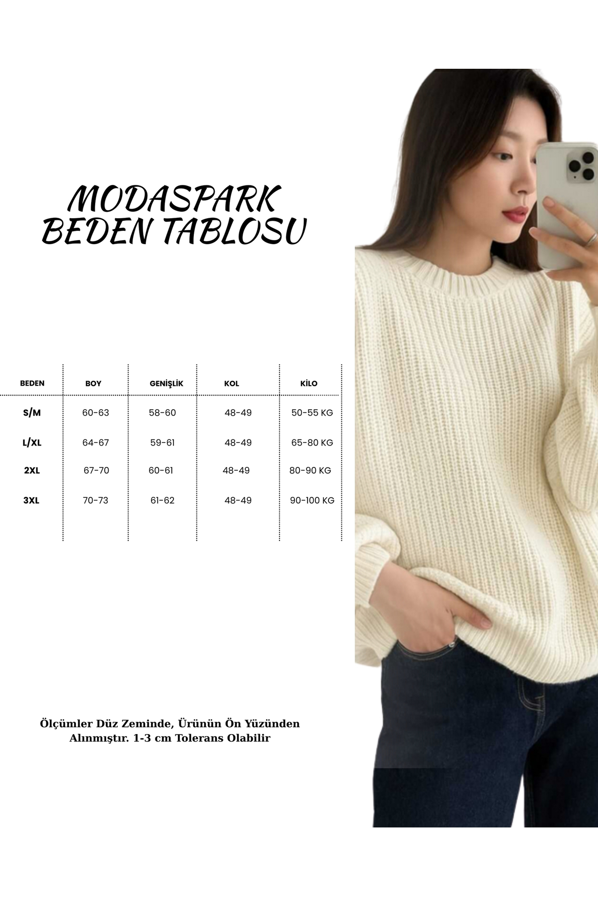 MODASPARK  Ekru Bisiklet Yaka Oversize Kadın Triko Kazak - Görsel 2