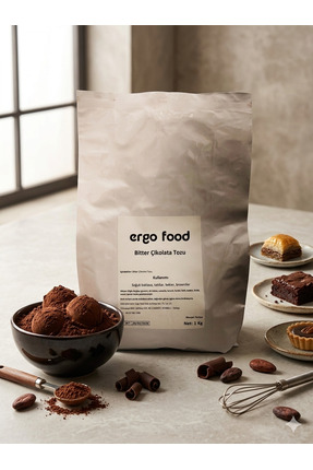 ergo food Toz Bitter Çikolata 1 Kg – Yoğun Kakao Aromalı | Profesyonel Kullan...