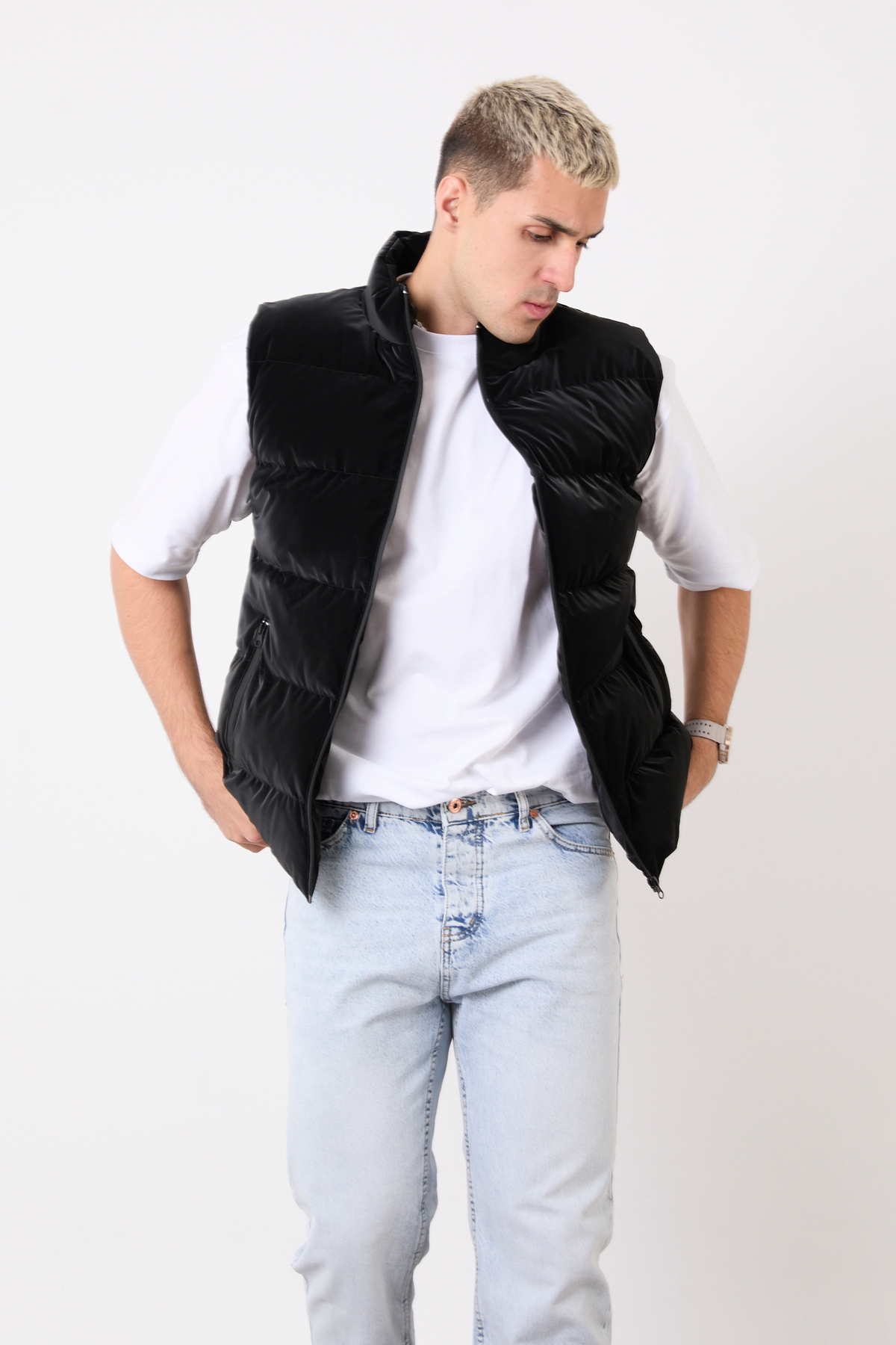 blayn jeans  Erkek siyah Şişme Yelek – Hafif, Dik Yaka, Günlük Kullanım - Görsel 5