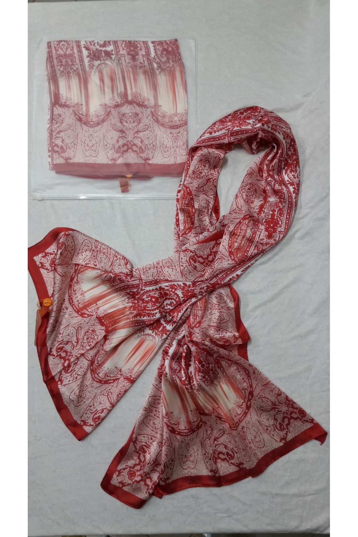 LEİLA SCARF %100 İthal Vual İpek Kırmızı şal 75x180 cm görsel 3