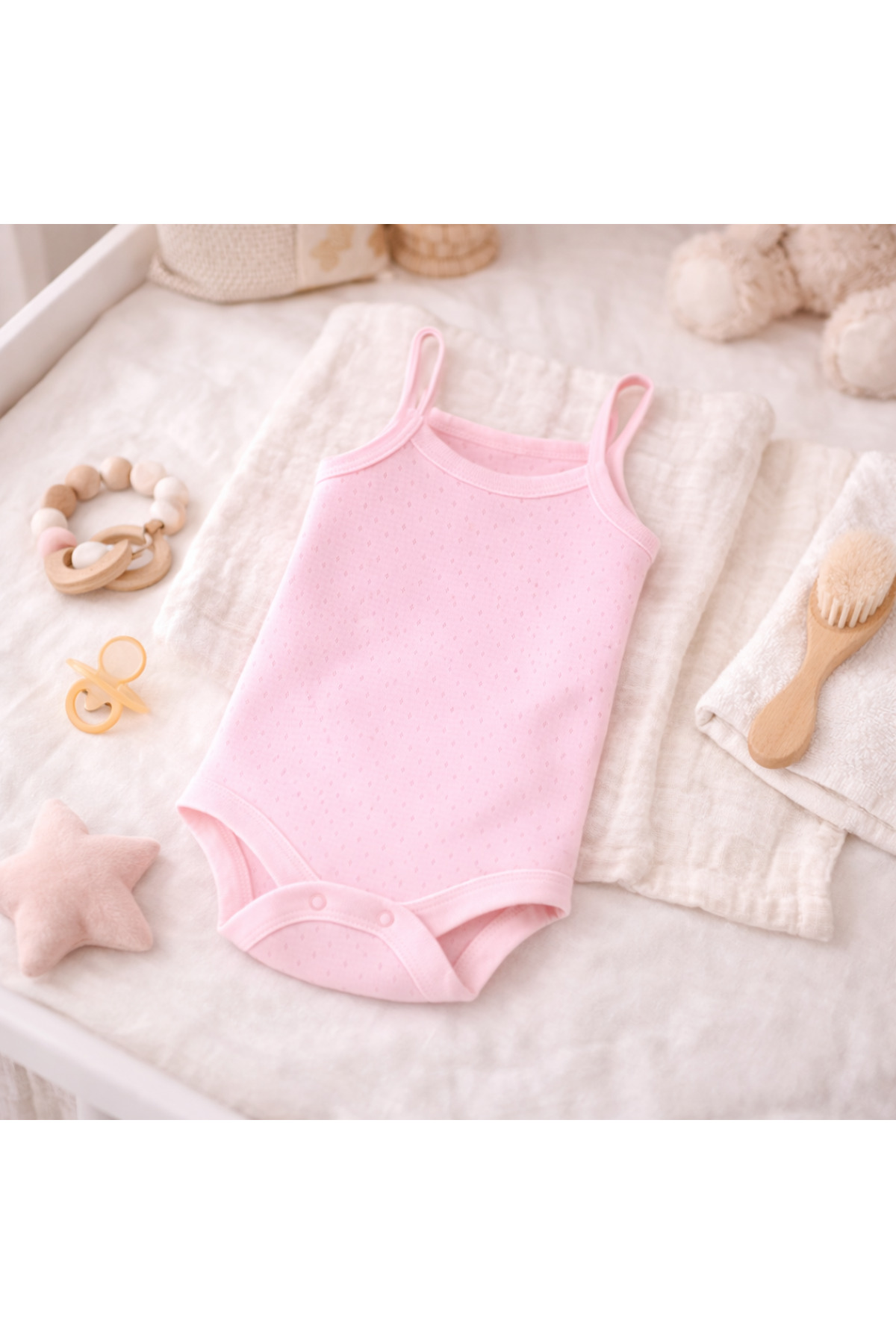 Novibaby 3'lü Jakarlı İp Askılı Bebek Body Zıbın Çıtçıtlı Pembe 100% Pamuk - Bebek Atlet Body Zıbın fotoğrafı 3 (önizleme)