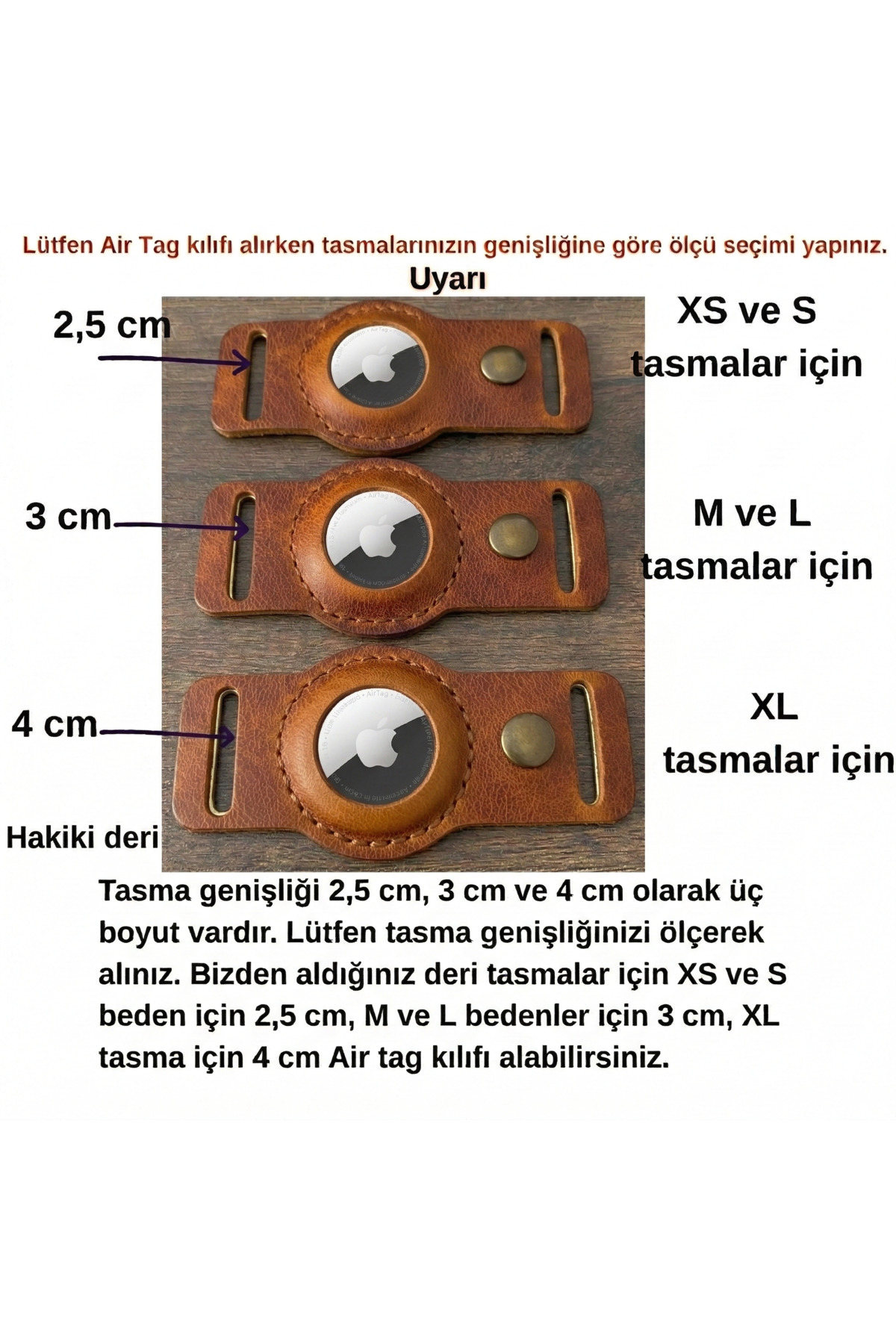 Bakani Leather Deri AirTag Köpek Tasması Aparatı, Tasmaya Takılabilen Apple AirTag Kılıfı, El Yapımı Hakiki Deri