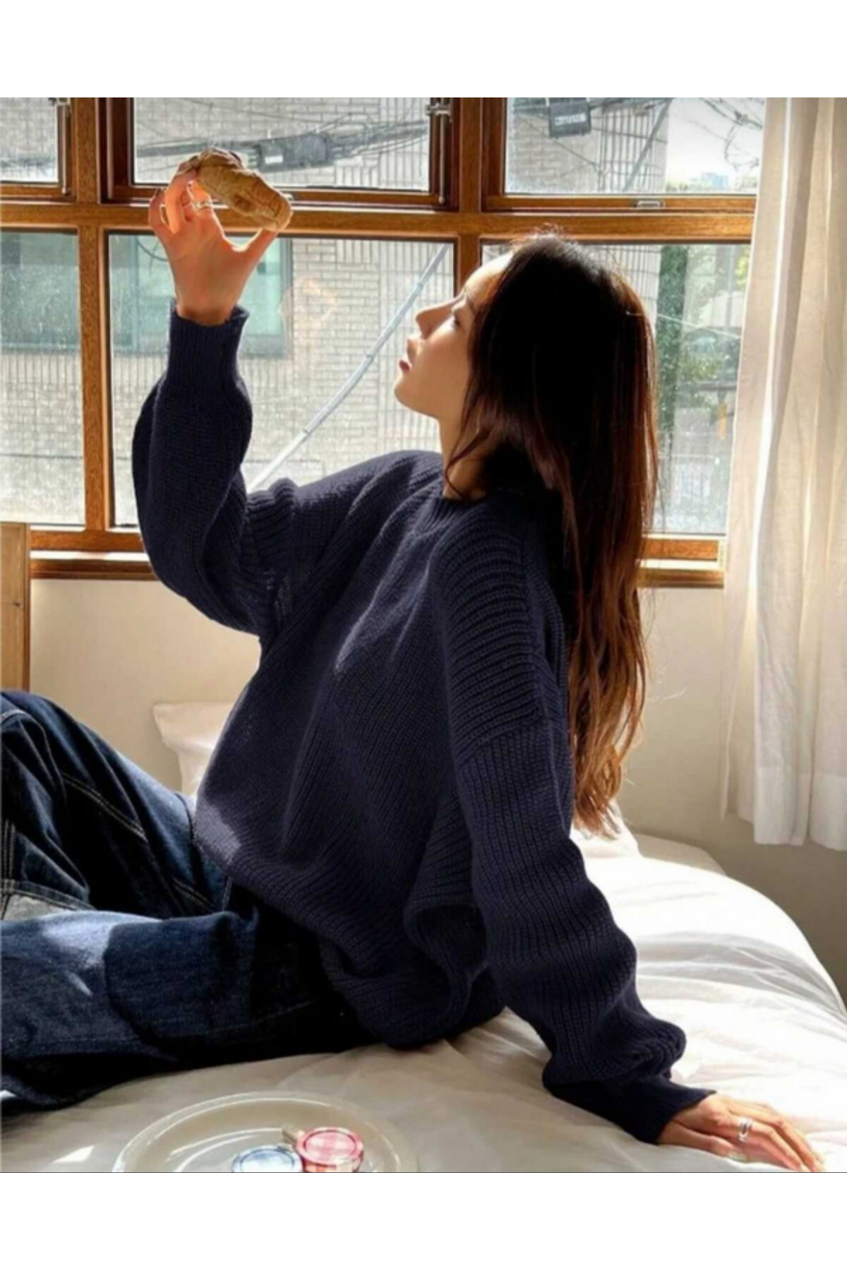 MODASPARK  Lacivert Bisiklet Yaka Oversize Kadın Triko Kazak - Görsel 6