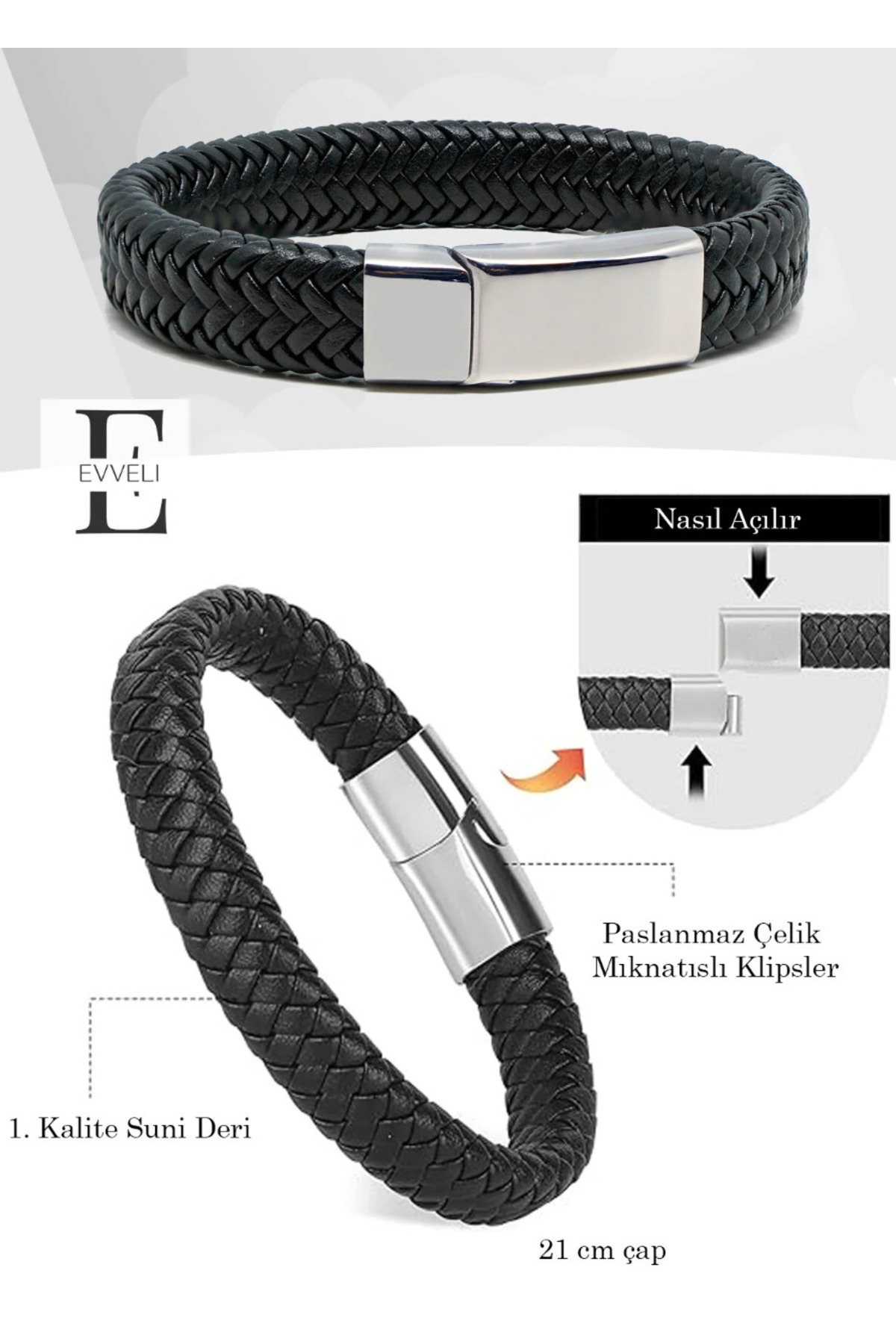 EVVELİ  Erkek Cüzdan Anahtarlık & Bileklik Seti | Siyah | Deri Hediyelik - Görsel 4