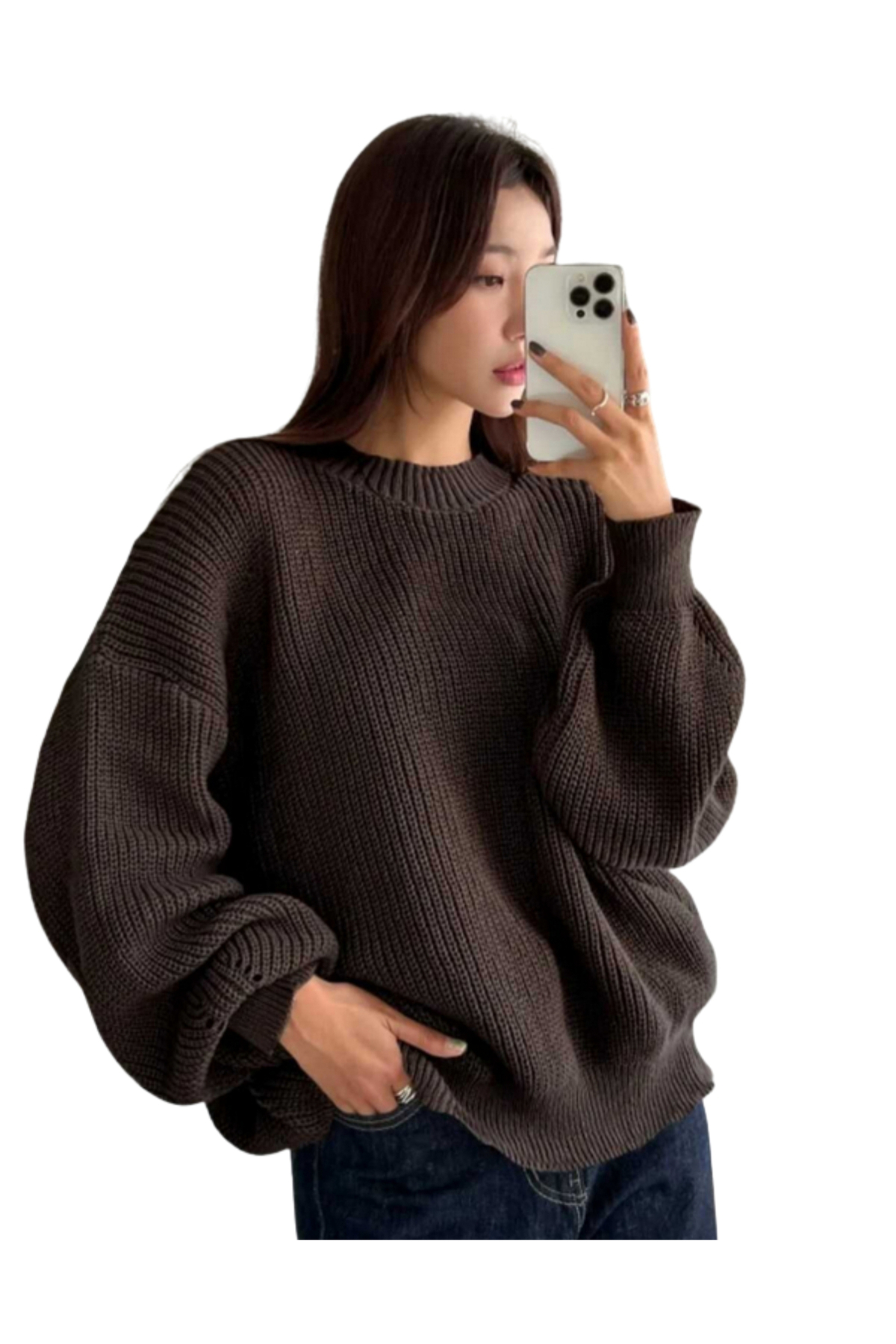 MODASPARK  Kahverengi Bisiklet Yaka Oversize Kadın Triko Kazak