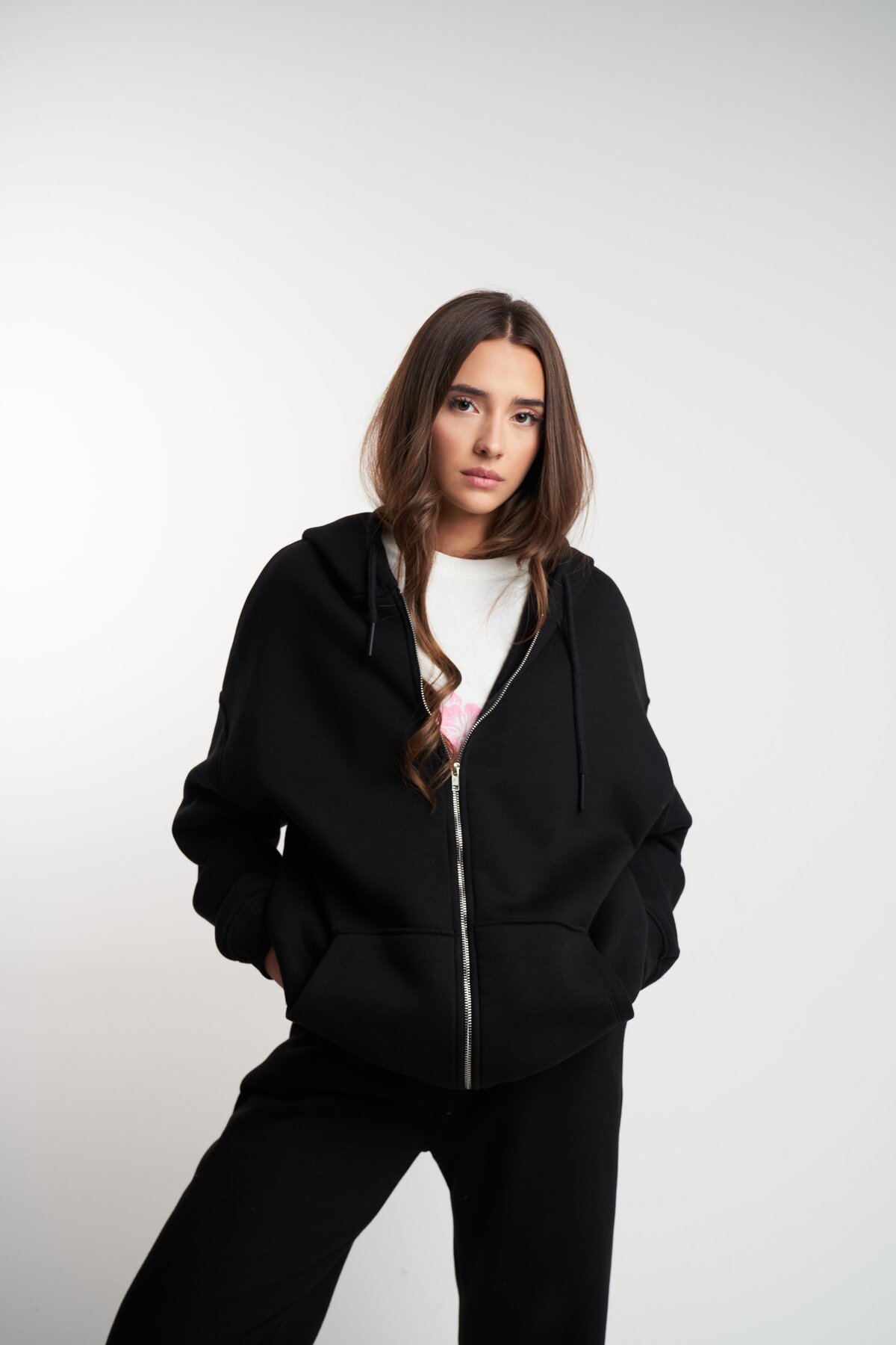 citycenterfashion Unisex Kapüşonlu Şardonlu Oversize Sweatshirt Fermuarlı Ceket cty-abr-1763 görsel 4