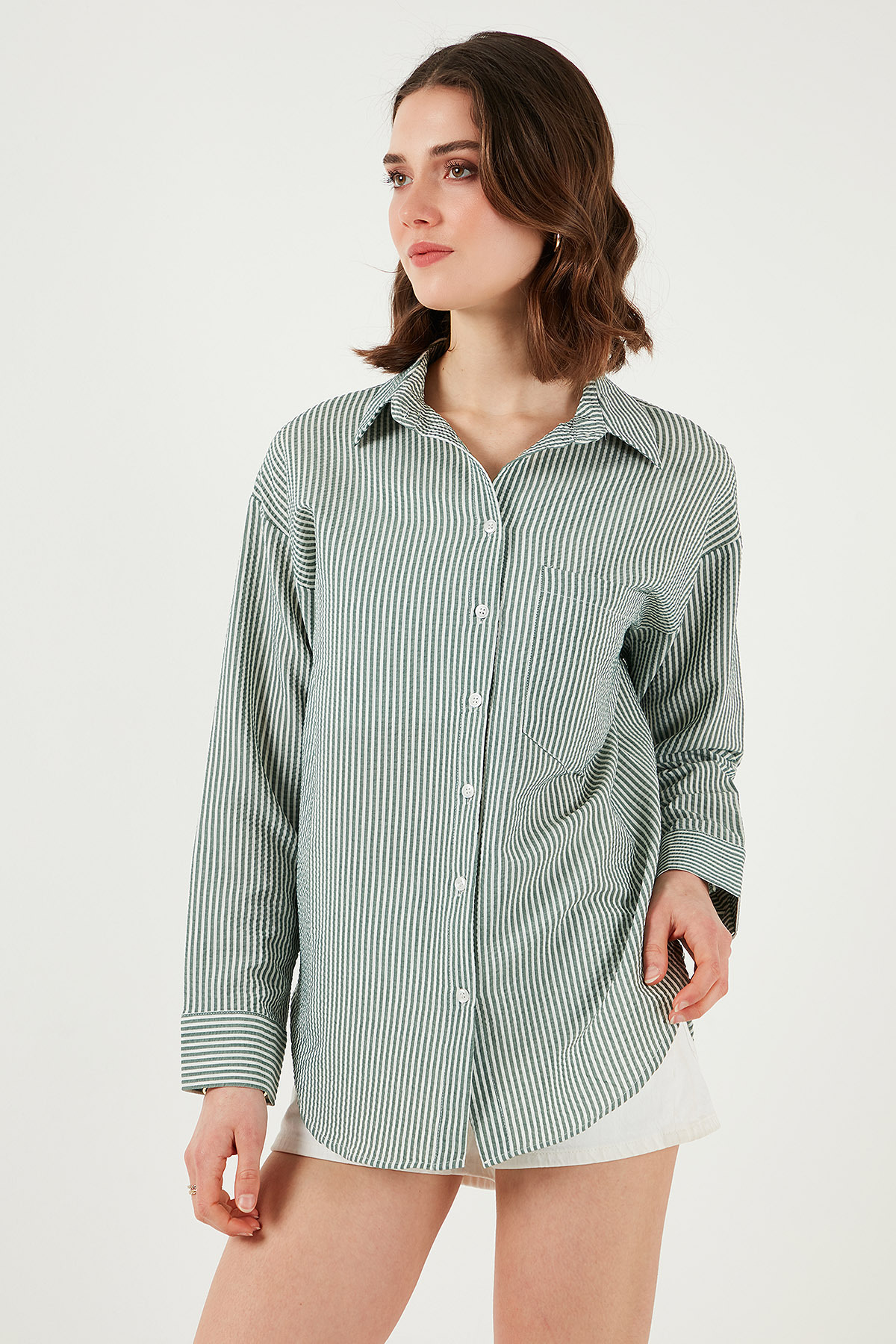 Lela  Regular Fit Uzun Kollu Cepli Çizgili Gömlek GÖMLEK 6772895 - Görsel 4