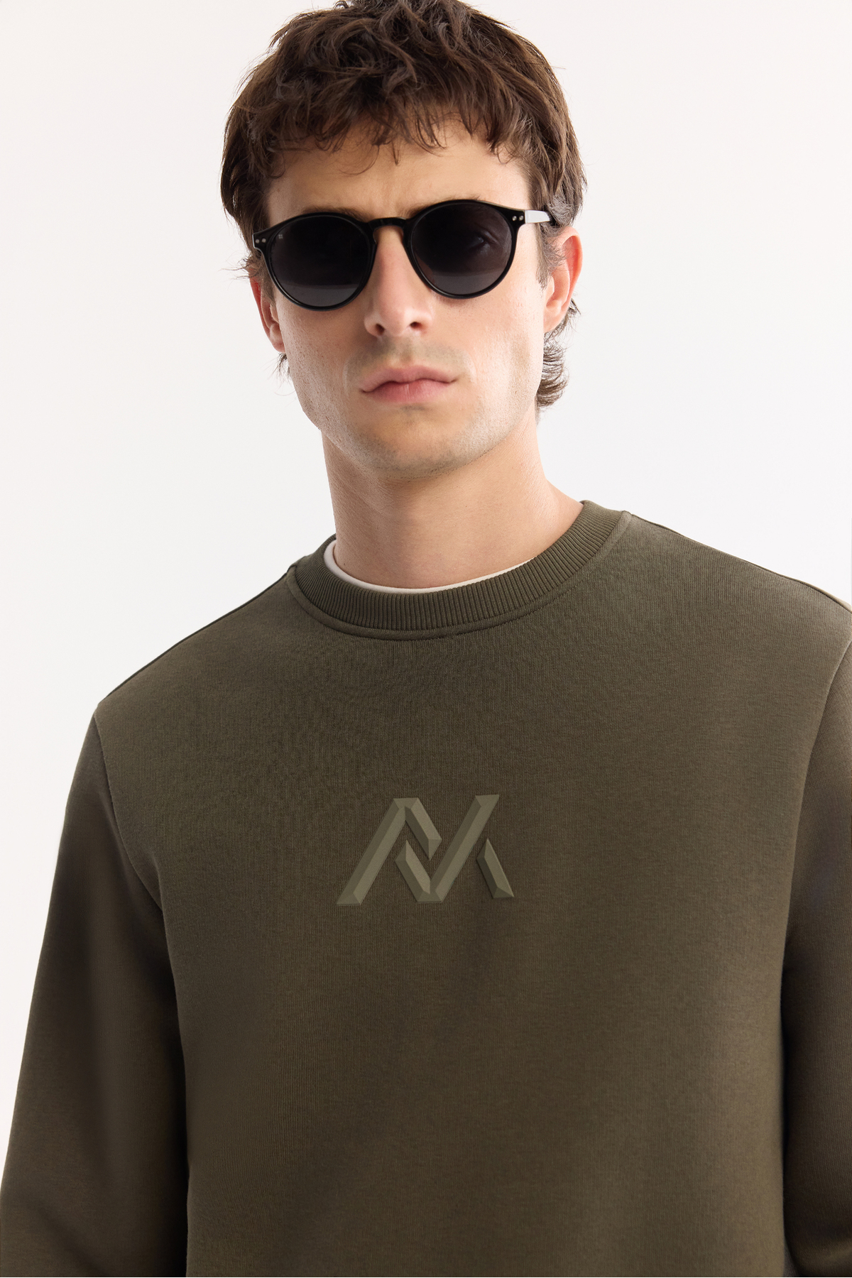 Avva  Erkek Haki Bisiklet Yaka Pamuklu Şardonlu Baskılı Regular Fit Sweatshirt A52Y1327 - Görsel 2