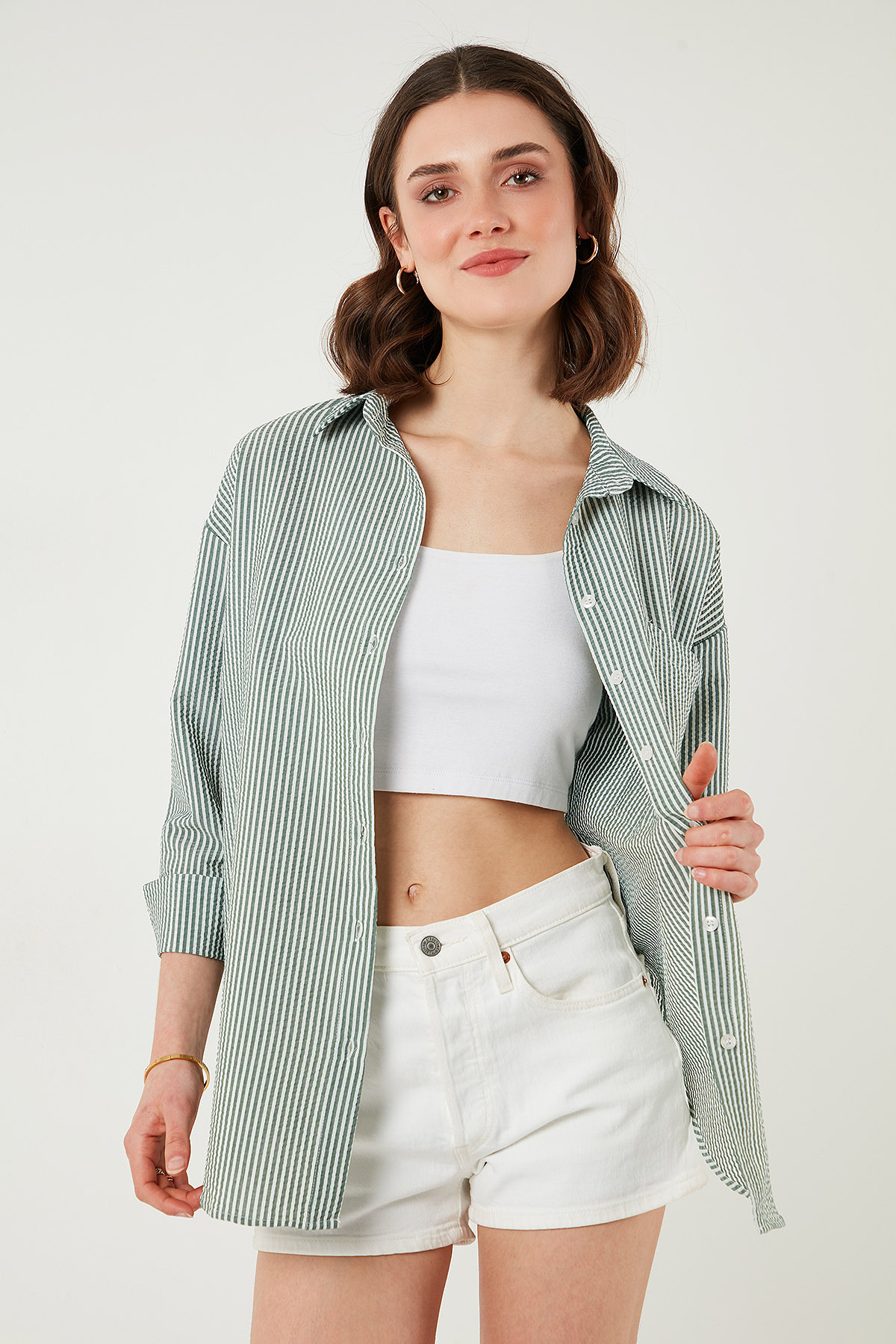 Lela  Regular Fit Uzun Kollu Cepli Çizgili Gömlek GÖMLEK 6772895 - Görsel 6