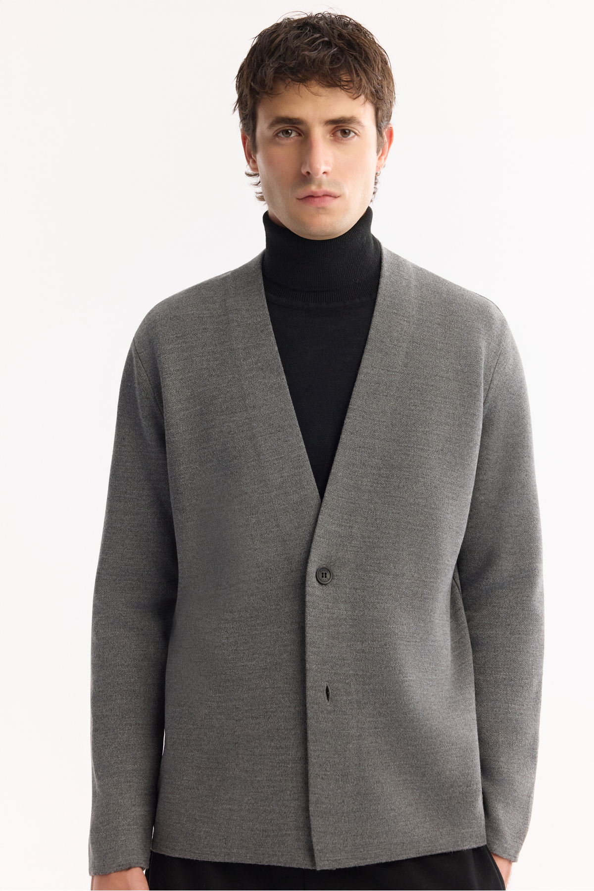 Avva  Erkek Gri Şal Yaka Düğmeli Yün Karışımlı Regular Fit Hırka A52Y5049 - Görsel 2