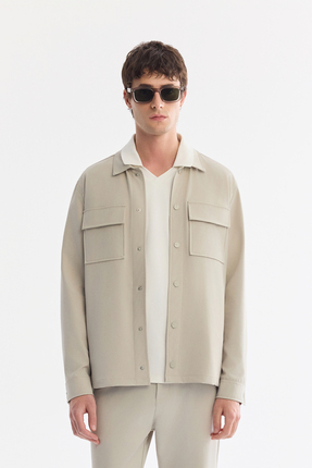 Avva Erkek Taş Klasik Yaka Teknik Kumaş Kırışmayan Comfort Fit Gömlek Ceket A...