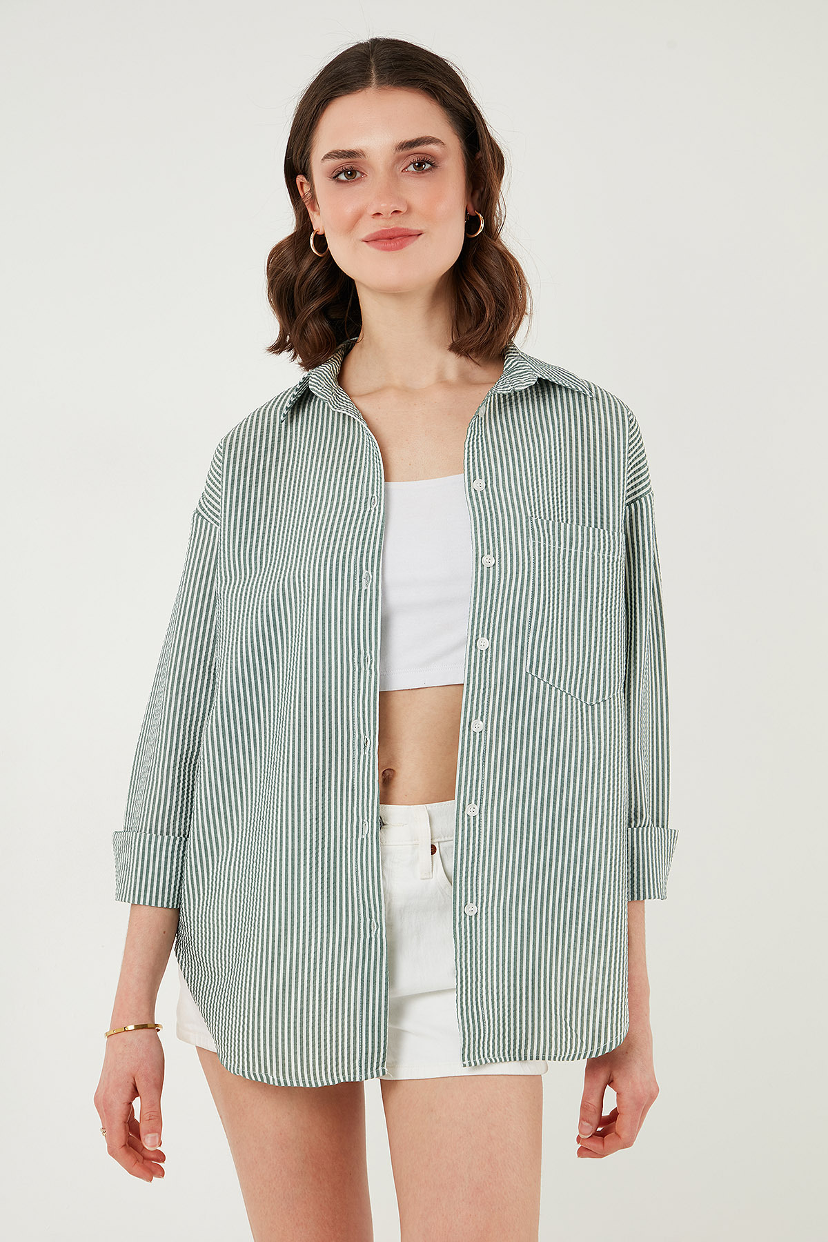 Lela  Regular Fit Uzun Kollu Cepli Çizgili Gömlek GÖMLEK 6772895 - Görsel 3