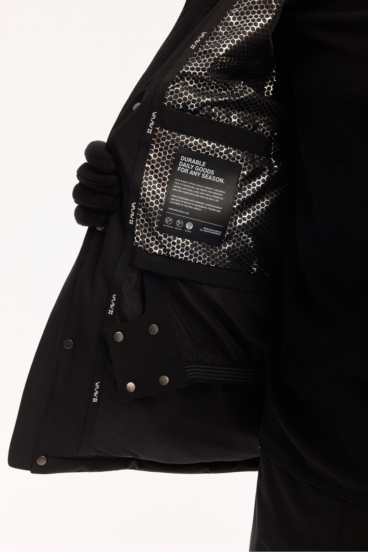 Avva  Erkek Siyah Kapüşonlu Su İtici Rüzgar Geçirmez -15°C Dayanıklı Şişme Kayak Montu A52Y6161 - Görsel 5