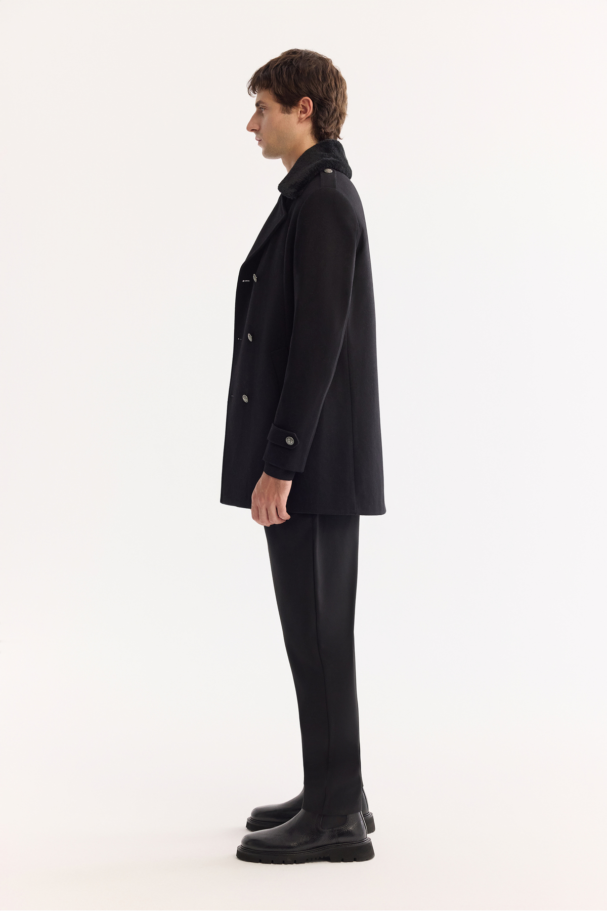 Avva  Erkek Siyah Kruvaze Yün Karışımlı Kaşe Regular Fit Kaban A52Y6069 - Görsel 3