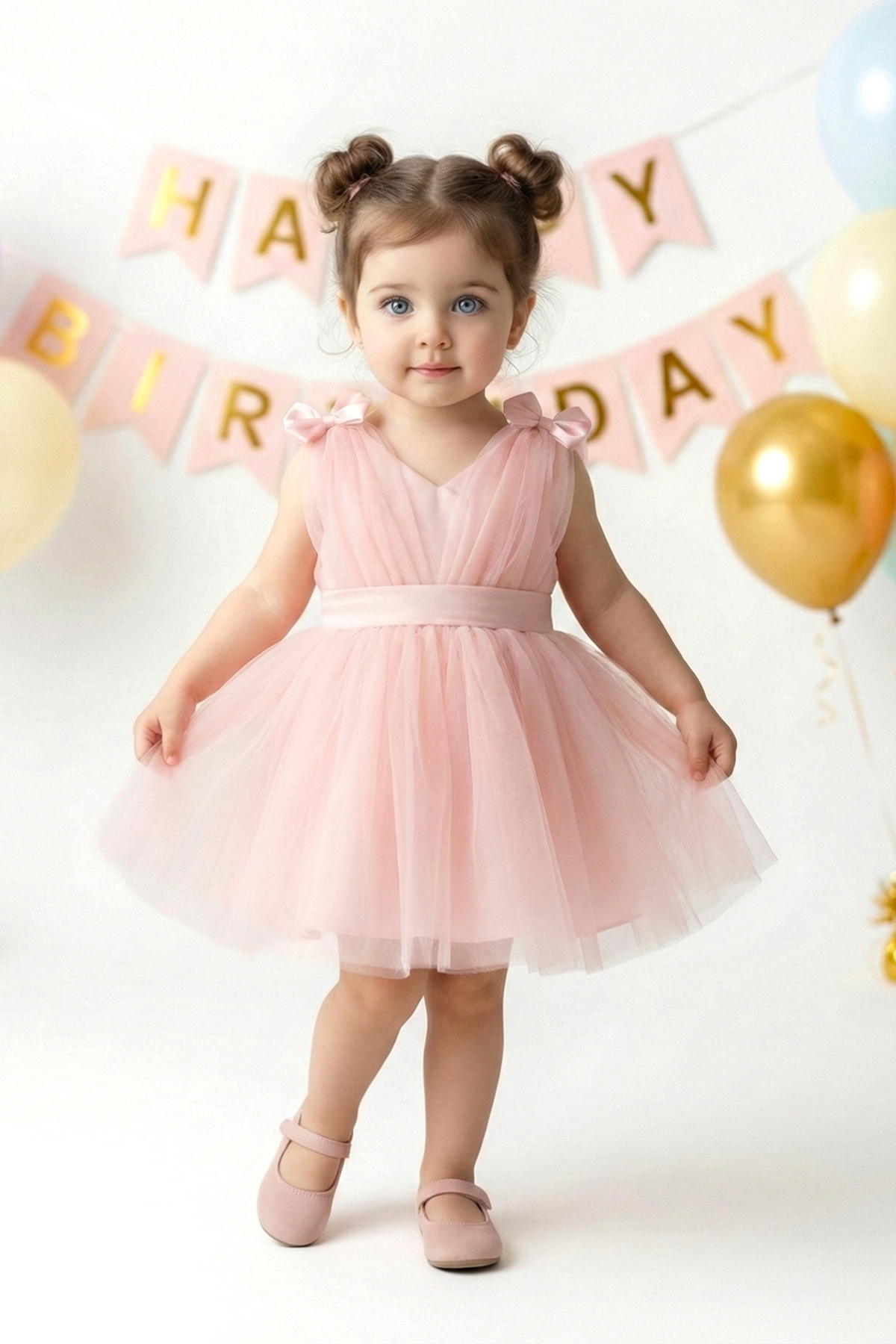 Baby Animals Kız Bebek Kız Çocuk Doğum Günü Parti Düğün Elbise Balonkol Fiyonklu Tüllü Tütü Astarlı fotoğrafı 3 (önizleme)