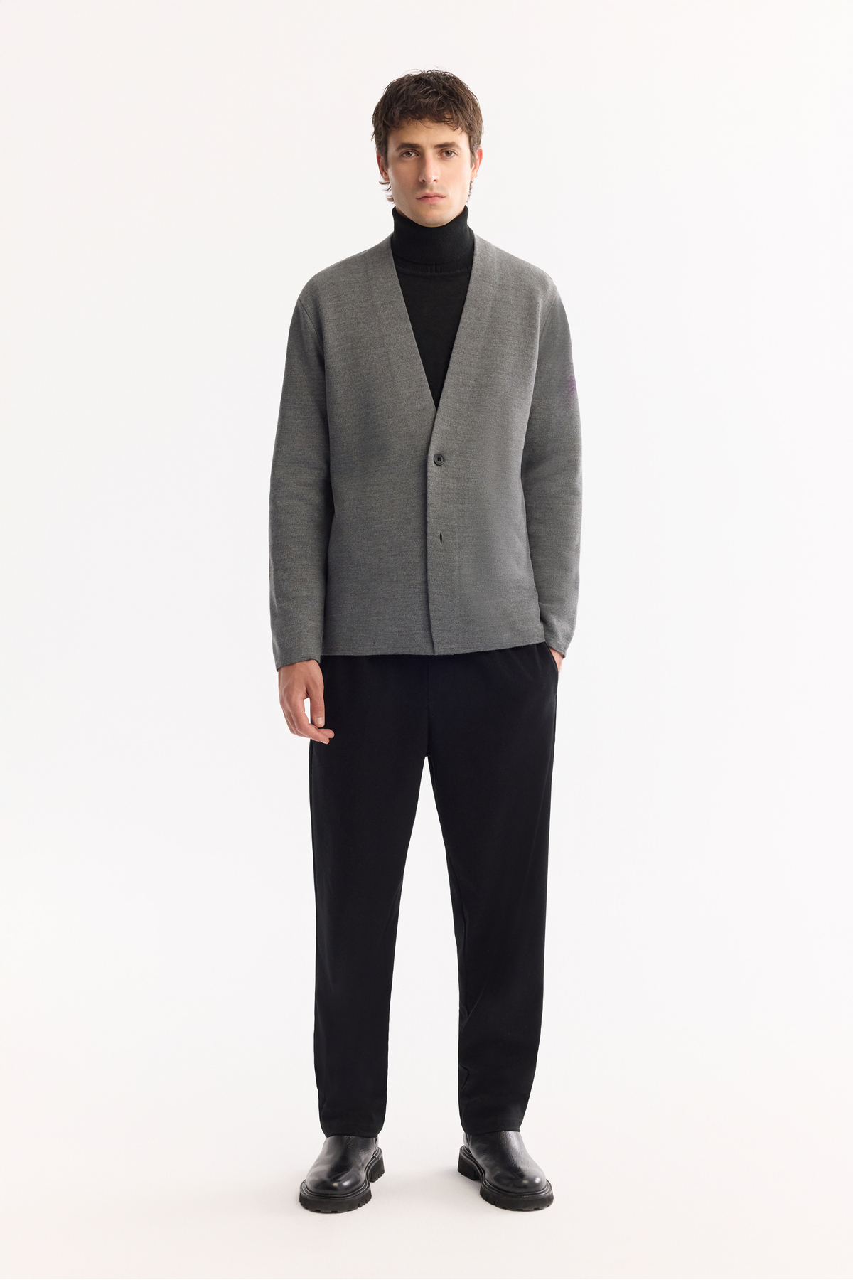 Avva  Erkek Gri Şal Yaka Düğmeli Yün Karışımlı Regular Fit Hırka A52Y5049 - Görsel 7