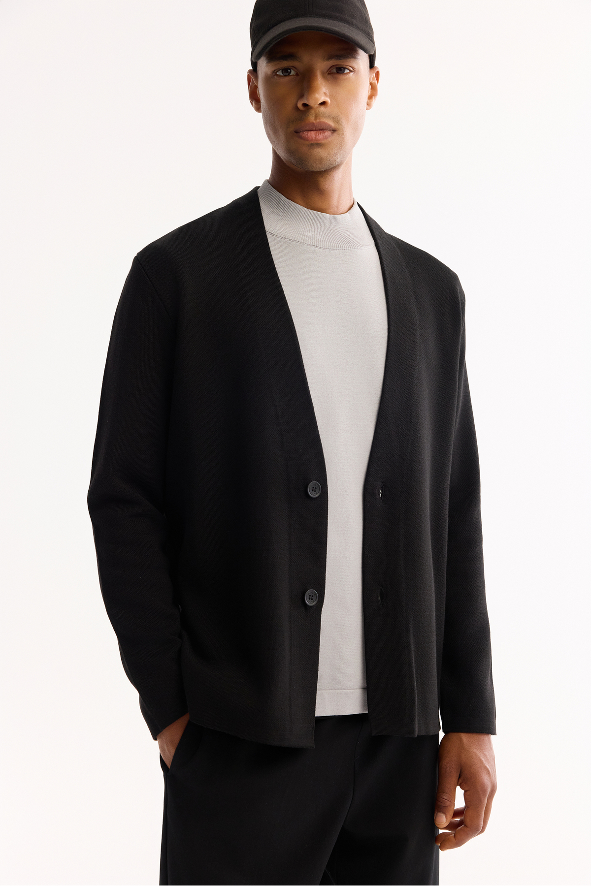 Avva  Erkek Siyah Şal Yaka Düğmeli Yün Karışımlı Regular Fit Hırka A52Y5049 - Görsel 2