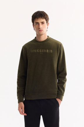 Avva Erkek Haki Bisiklet Yaka Soft Touch Baskılı Polar Regular Fit Sweatshirt...