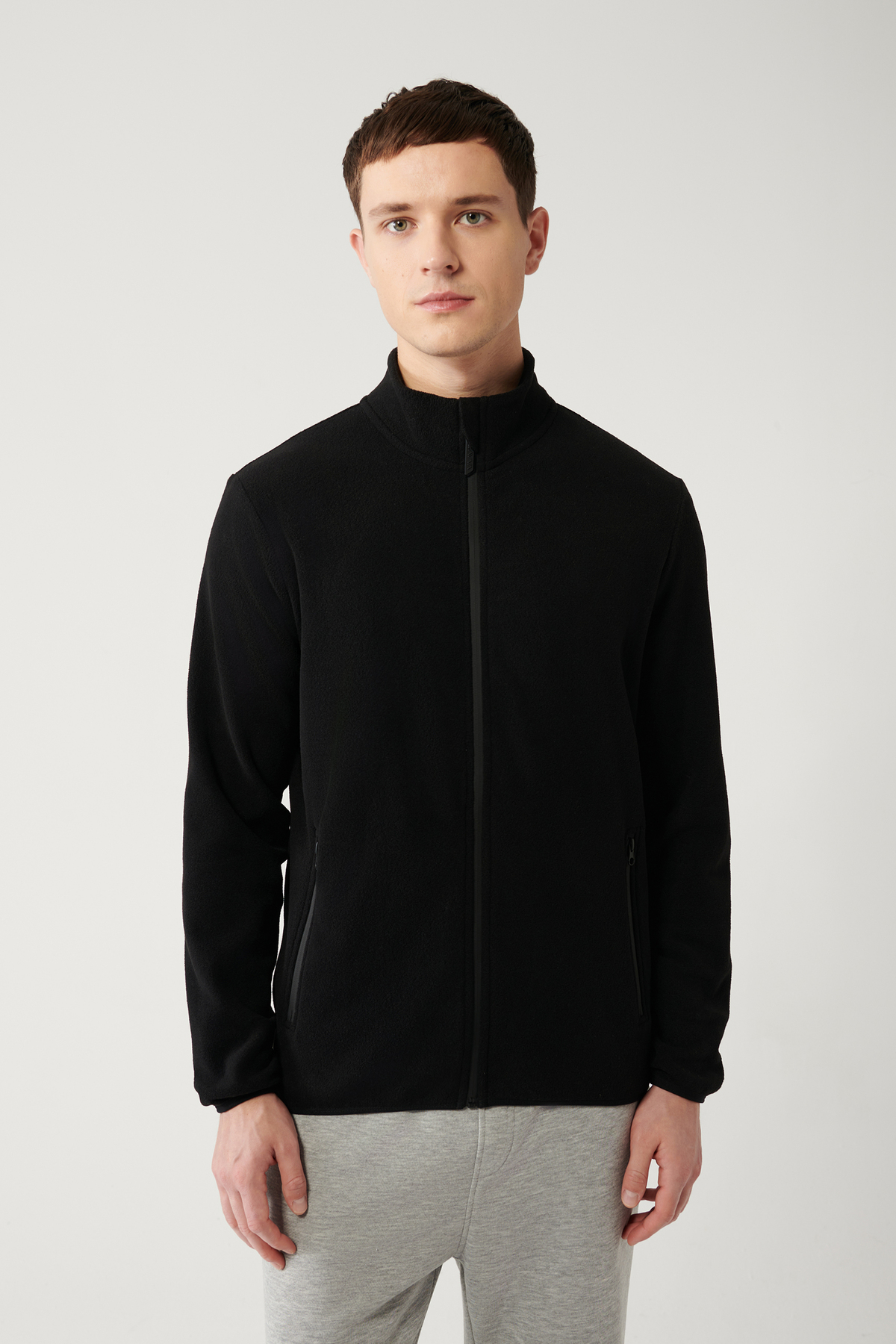 Avva  Erkek Siyah Basic Dik Yaka Polar Hırka E001069 - Görsel 3