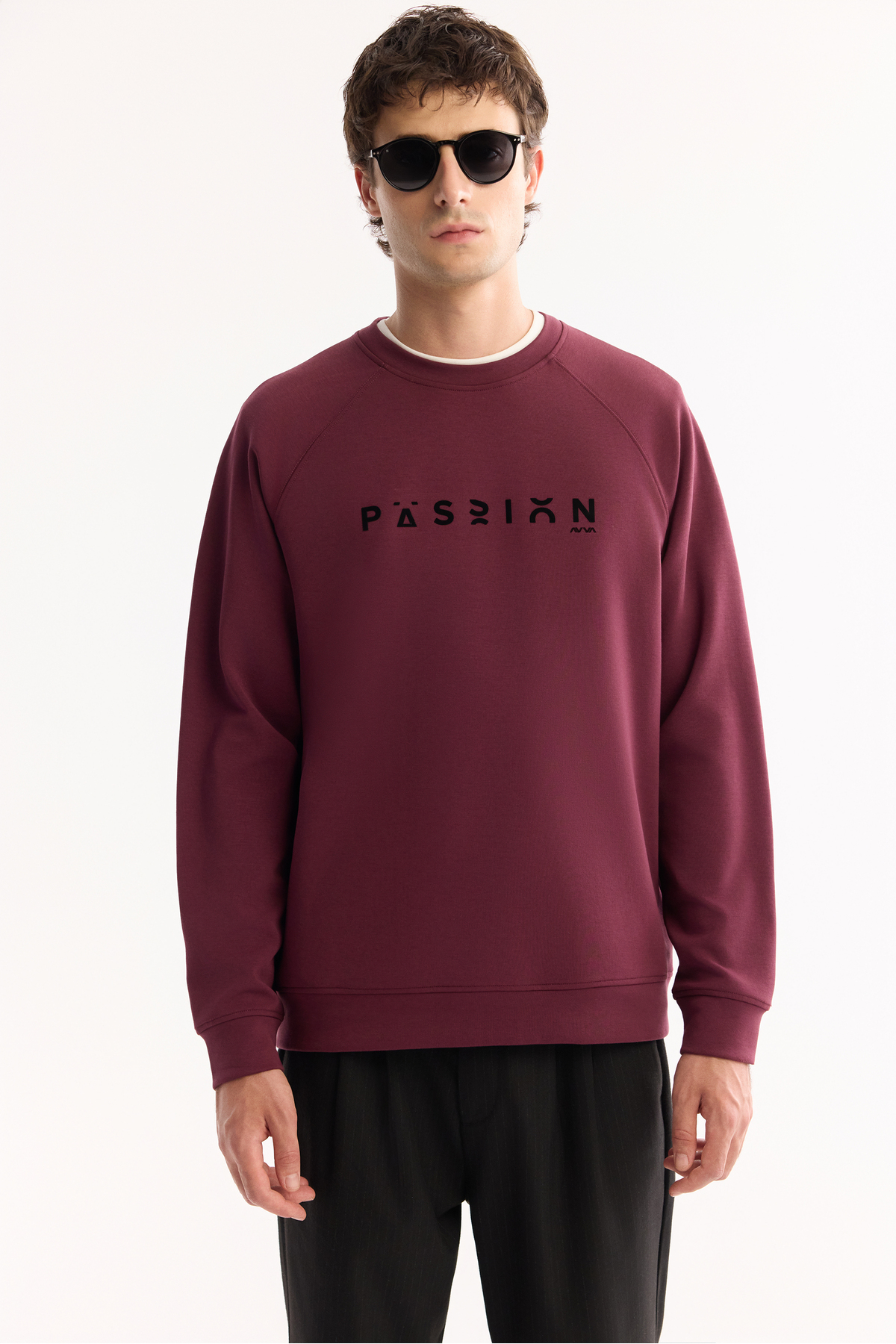 Avva  Erkek Mürdüm Bisiklet Yaka Pamuklu Bi-Stretch Baskılı Regular Fit Sweatshirt A52Y1249 - Görsel 6