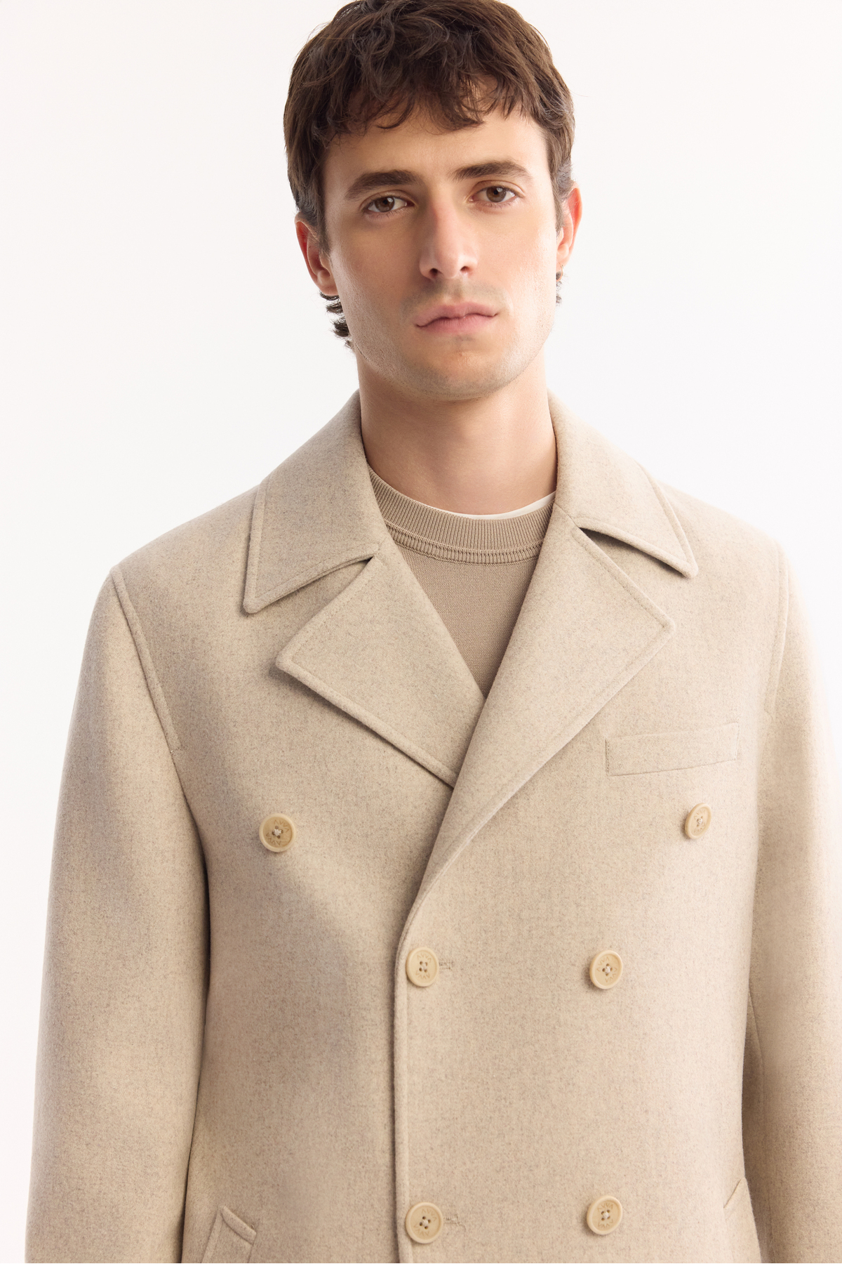 Avva  Erkek Bej Kruvaze Yün Karışımlı Astarlı Kaşe Kaban A52Y6065 - Görsel 2