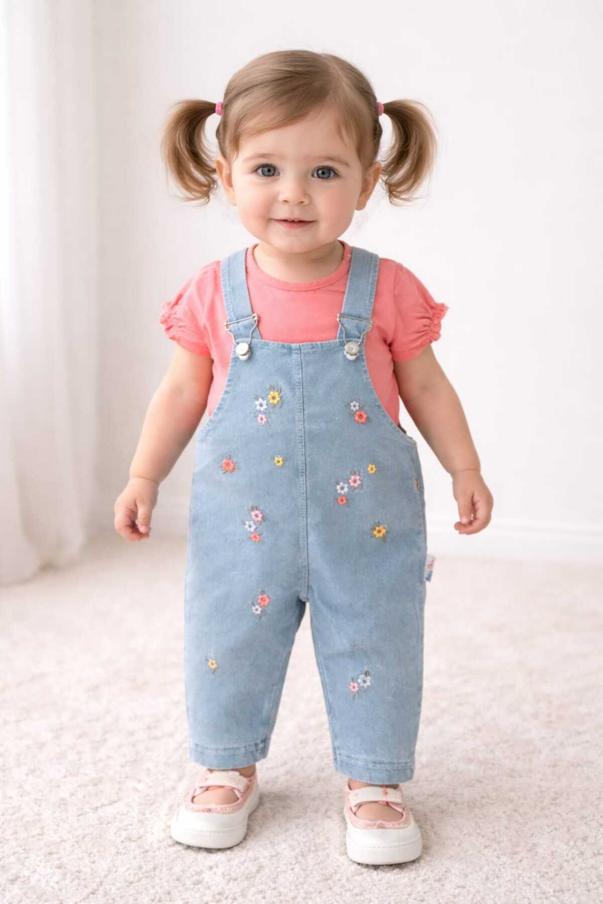 Minilkabebe Denim Flower Adjustable Strap Girl Dungaree 6-24 months