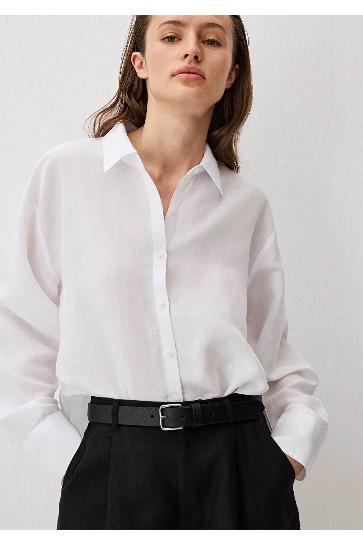 Beyaz (TENCEL™) Lyocell Karışımlı Gömlek Loose Fit / Bol Rahat Kesim 1211130-620 — صورتی — تصویر 3 از 6