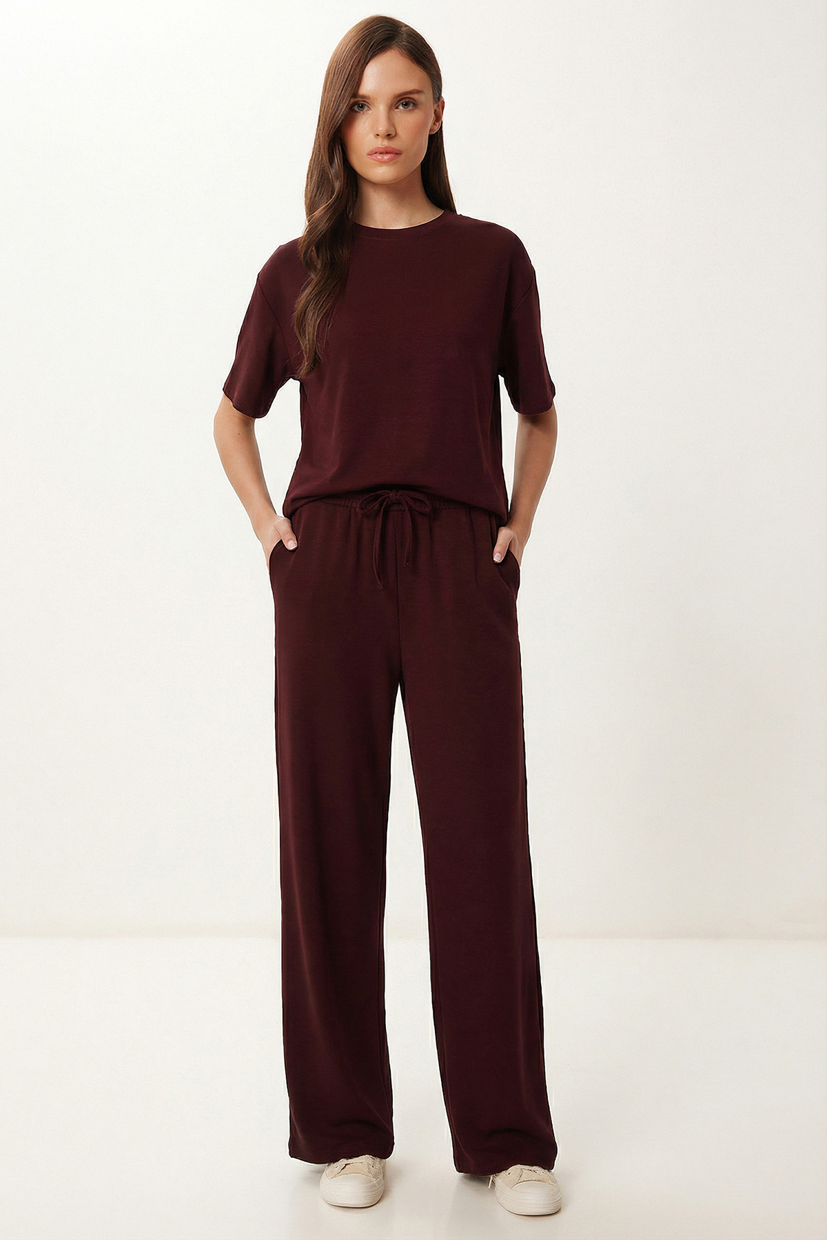 Comfortable Flexible Modal Bottom-Top Set LZV0056 BURGUNDY