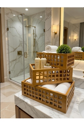 BALSA 3 lü BAMBU ORGANİZER BANYO, MUTFAK DÜZENLEYİCİ, EKMEK SEPETİ SAKLAMA KU...
