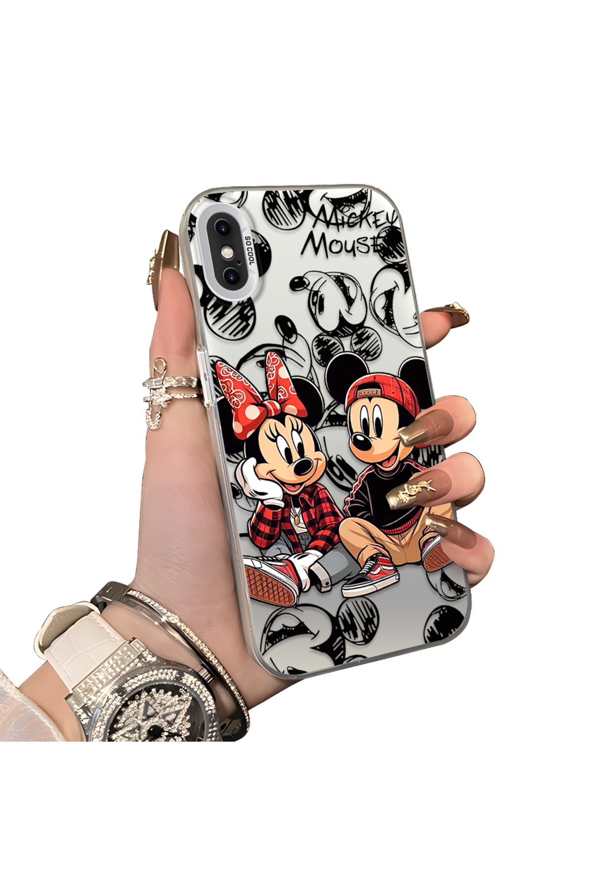 hard Acrylic Back Silicone Edge Lens Protection Case for iPhone X/XS Mickey