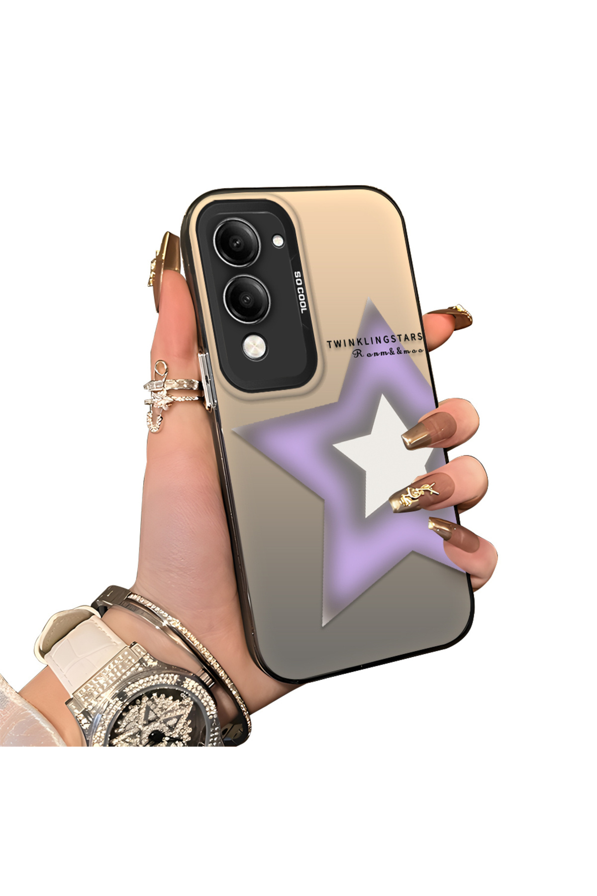Vivo Y29S Compatible Hard Acrylic Rear Silicone Edge Lens Protection Case Colorful Silver