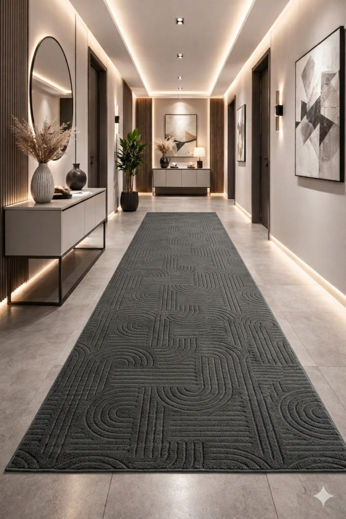 Runner Carpet 3017 Anthracite Anti-Slip Base Washable Stainproof Special Size Corridor Carpet