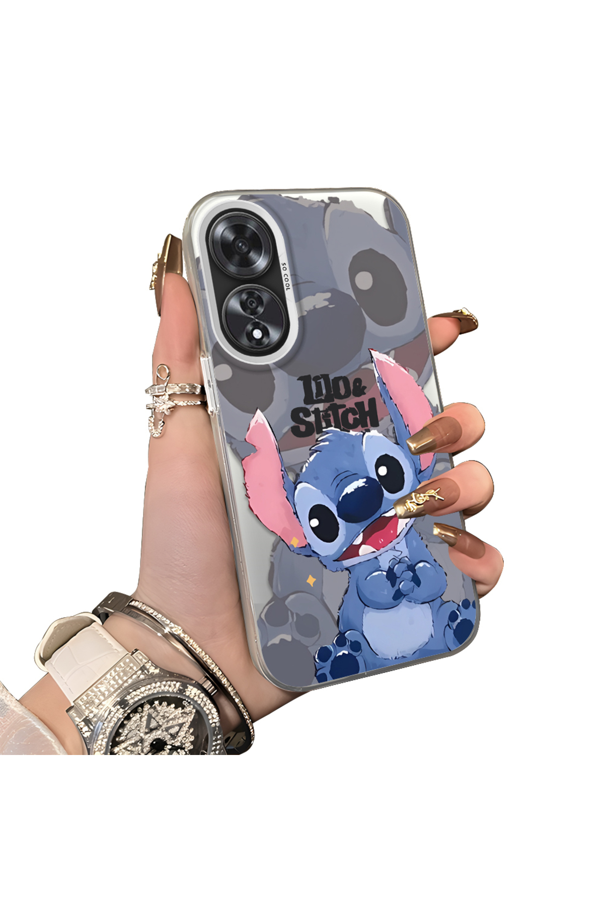 OPPO A60 Compatible Hard Acrylic Rear Silicone Edge Lens Protection Case with Stitch Pattern