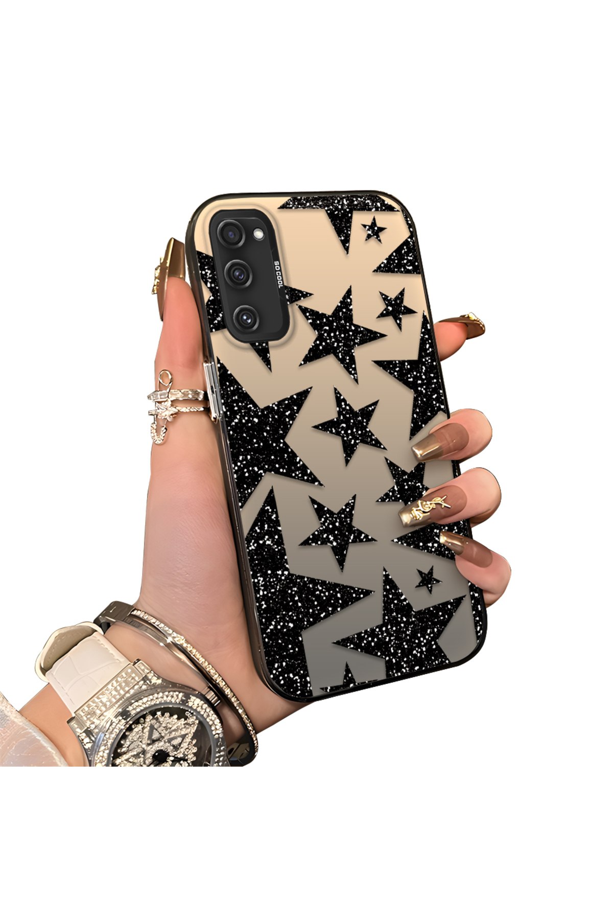 Samsung Galaxy S20 FE 4G/5G Compatible Hard Acrylic Rear Silicone Edge Lens Protection Case Star Pattern