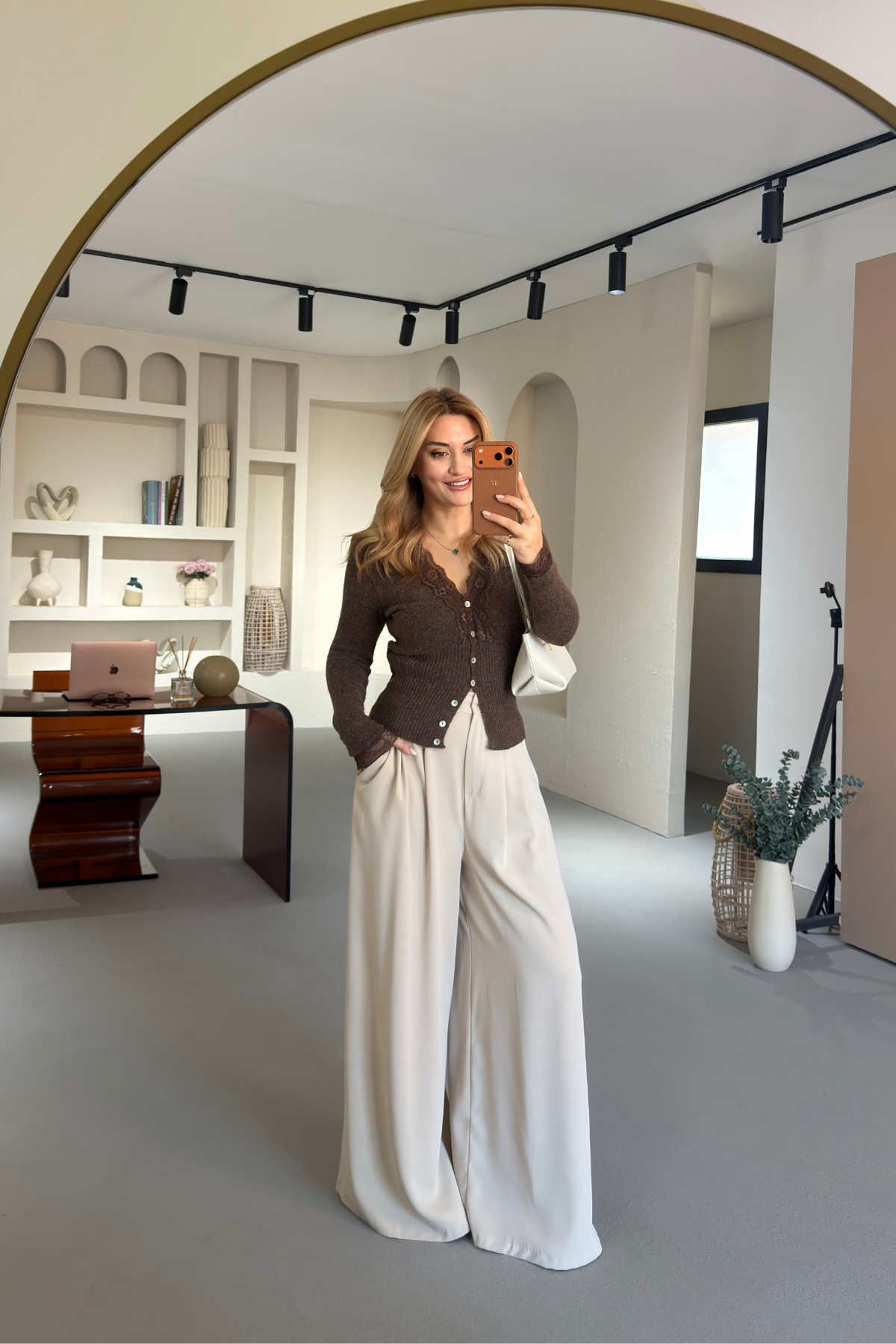 Special Series Double Pleated Stone Palazzo Trousers
