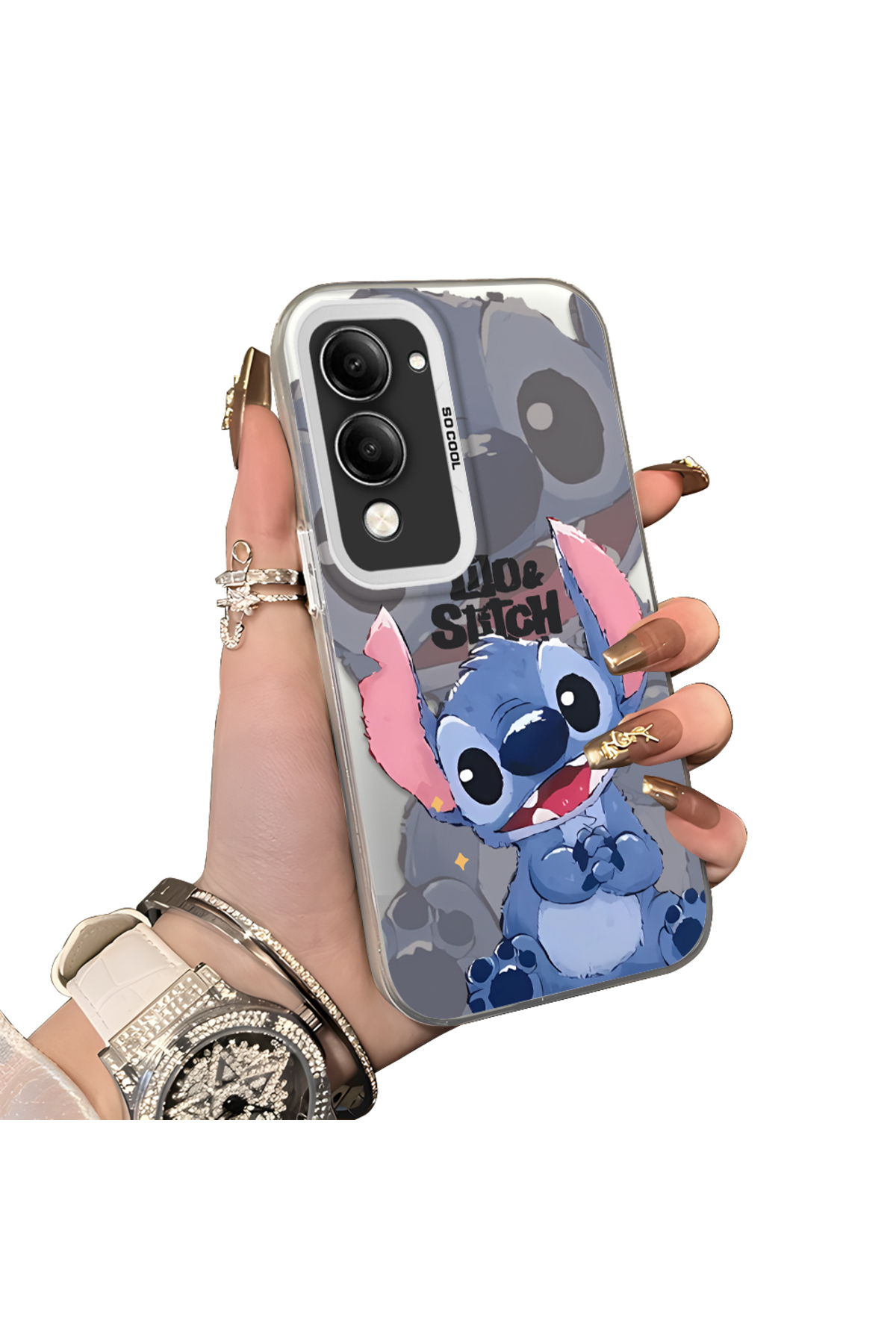 Vivo Y29S Compatible Hard Acrylic Rear Silicone Edge Lens Protection Case with Stitch Pattern