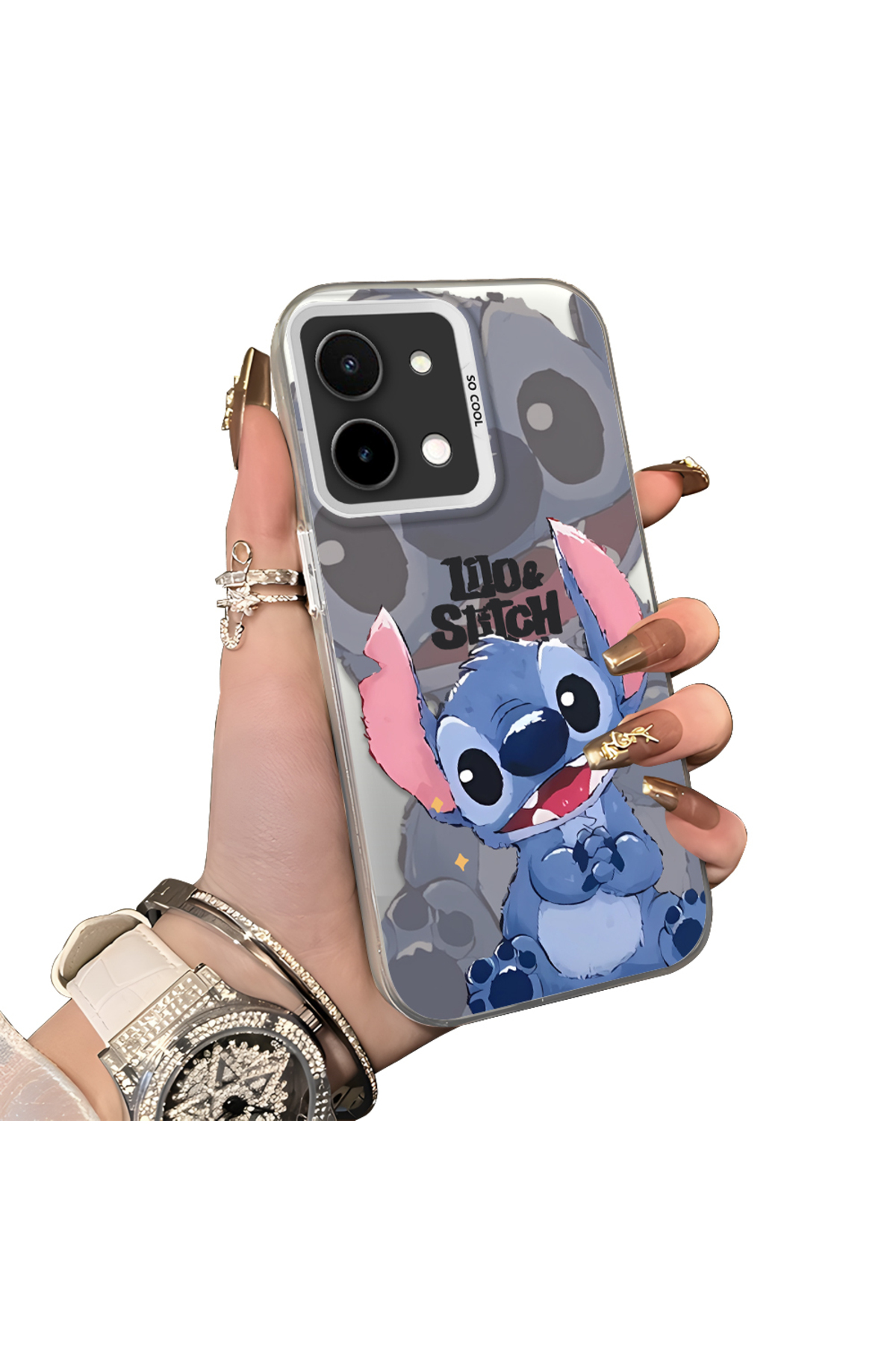 Vivo Y28 4G Compatible Hard Acrylic Rear Silicone Edge Lens Protection Case with Stitch Pattern