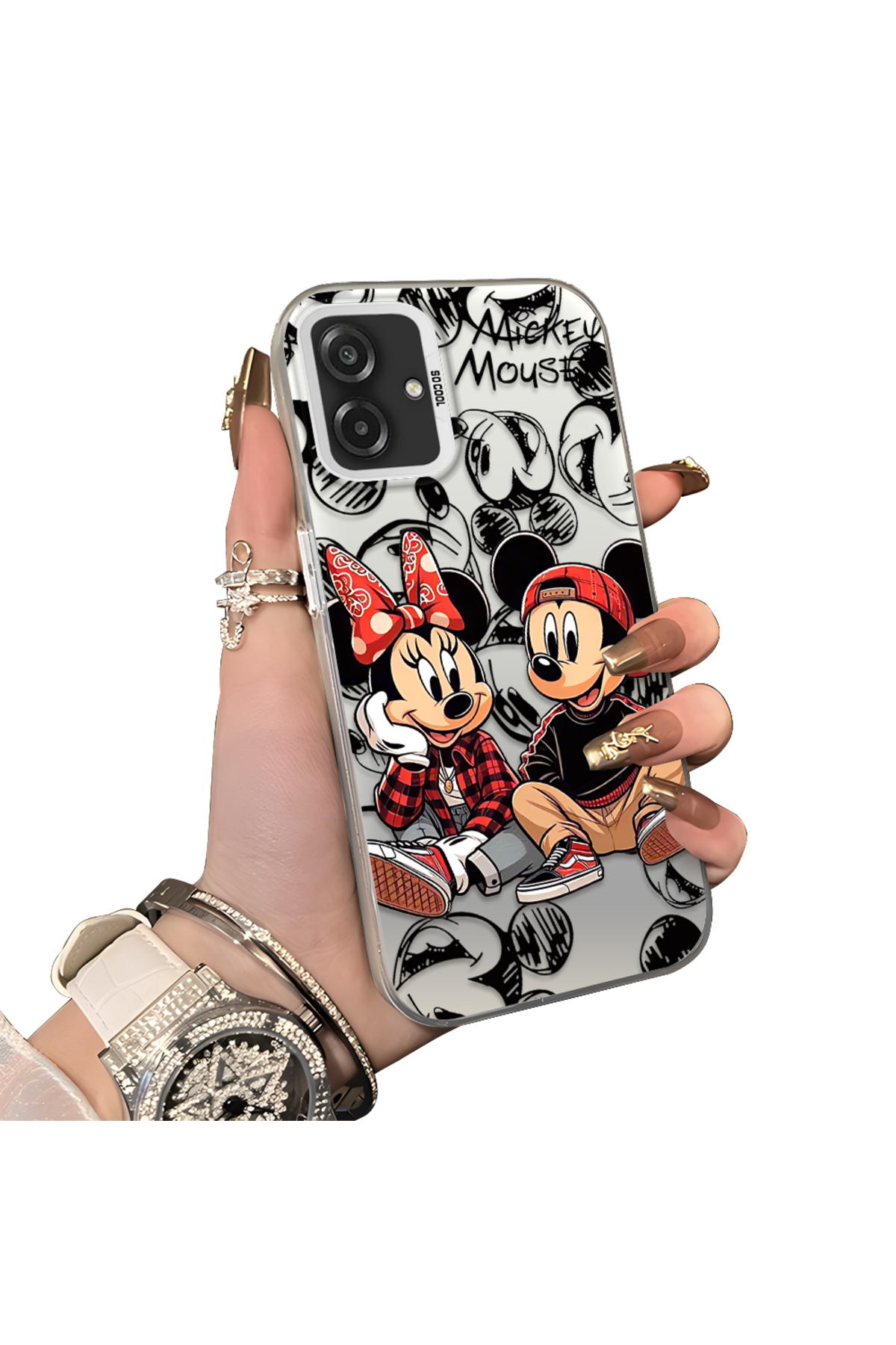 Samsung Galaxy A07 4G Compatible Hard Acrylic Rear Silicone Edge Lens Protection Case Mickey