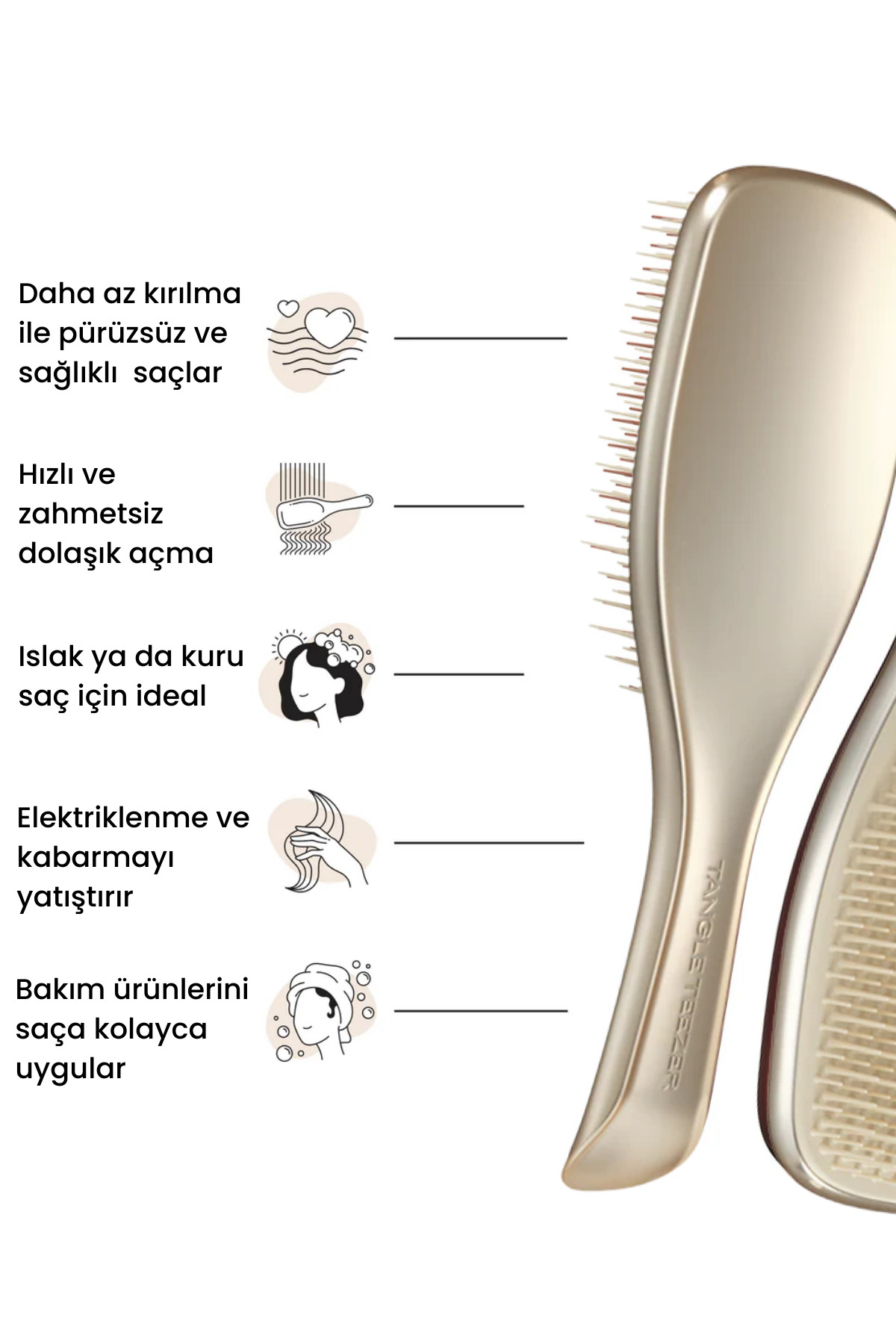 Ultimate Detangler Chrome Champagne Gold Islak & Kuru Düz ve Kıvırcık Saçlar için Saç Fırçası-Tarak — بژ — تصویر 2 از 7