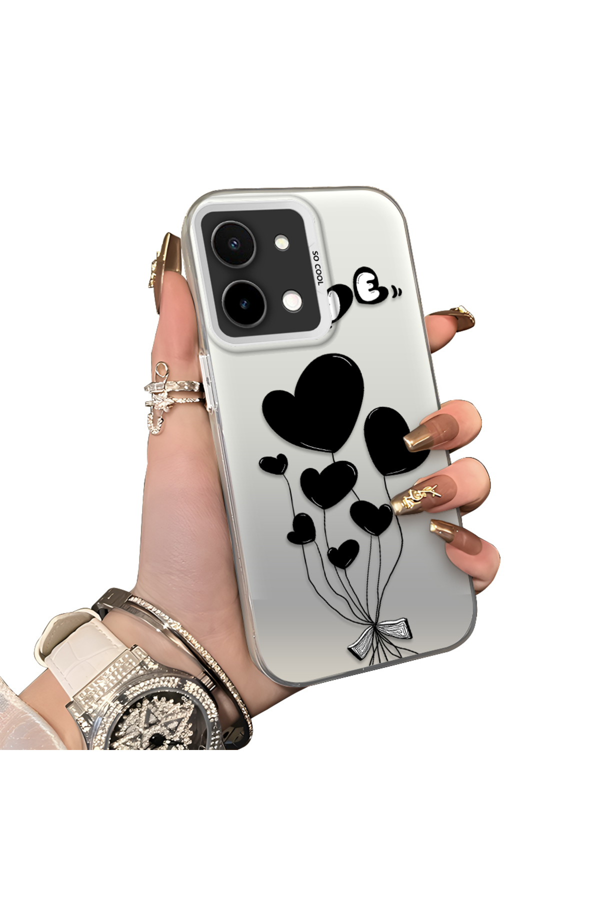 Vivo Y28 4G Compatible Heart Balloon Pattern Protected Silicone Phone Case