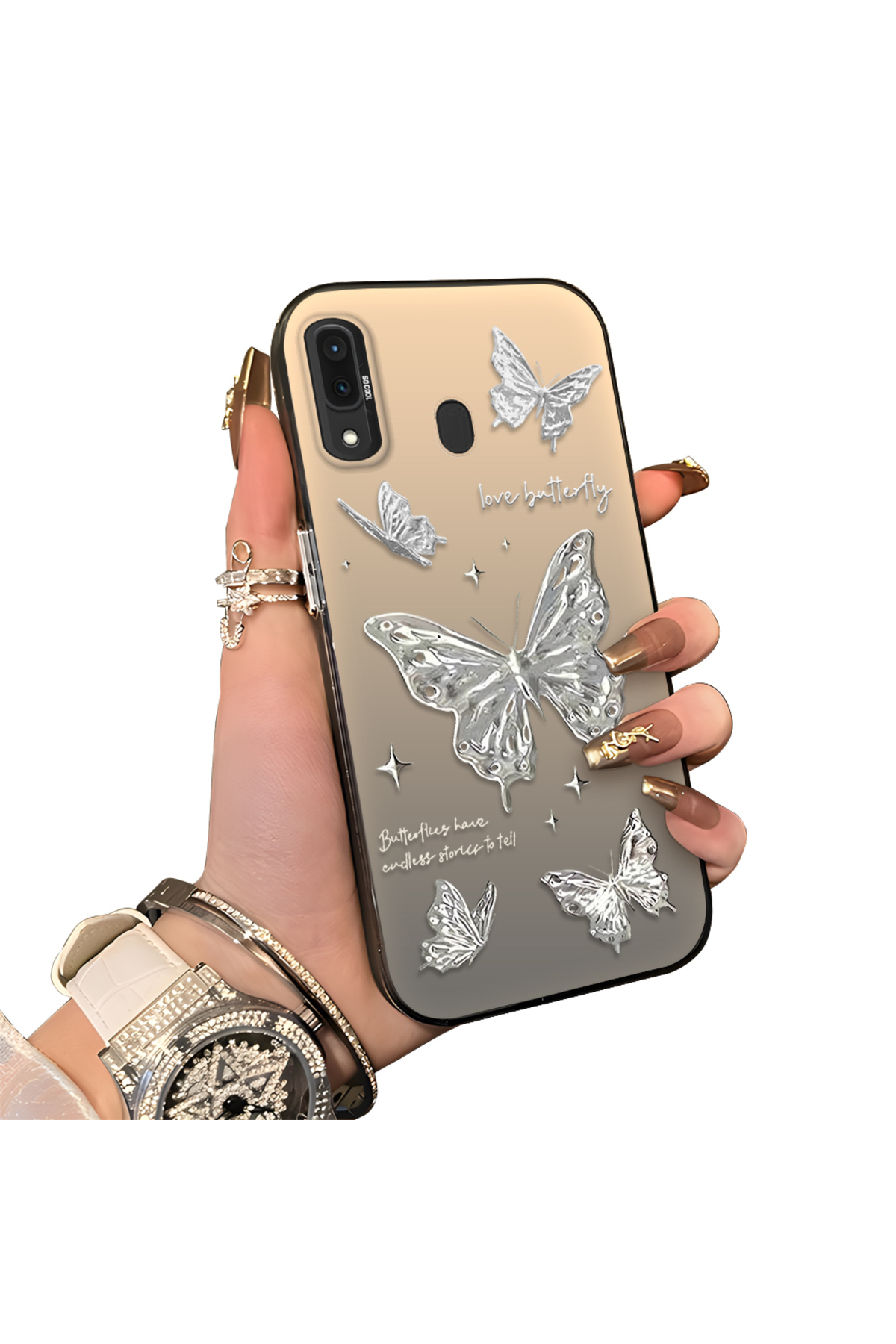 Samsung Galaxy A30/A20 Compatible Hard Acrylic Rear Silicone Edge Lens Protection Case Beautiful pattern