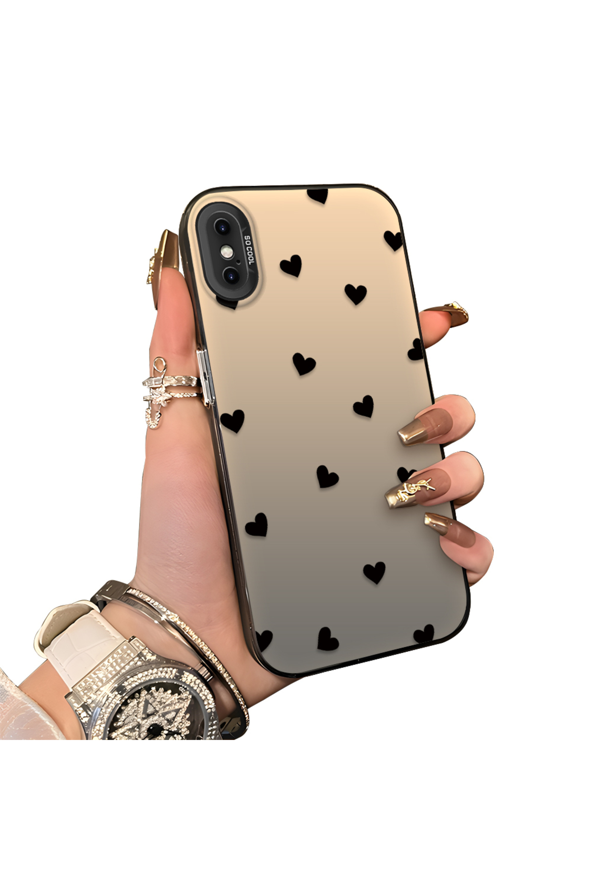 iPhone X/XS Compatible Hard Acrylic Back Silicone Edge Lens Protection Case Heart pattern