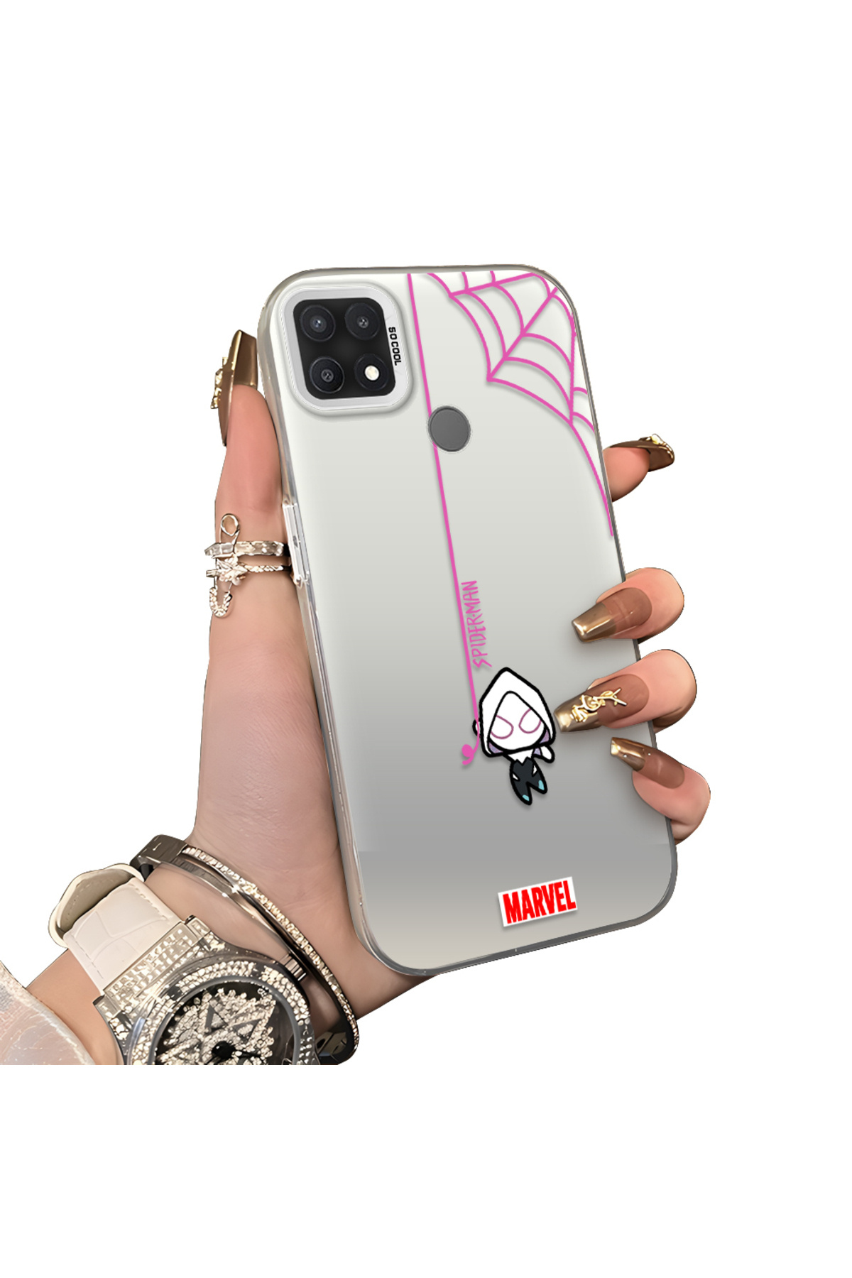 Oppo A15/A15S Compatible Hard Acrylic Back Silicone Edge Lens Protection Case Spiderman