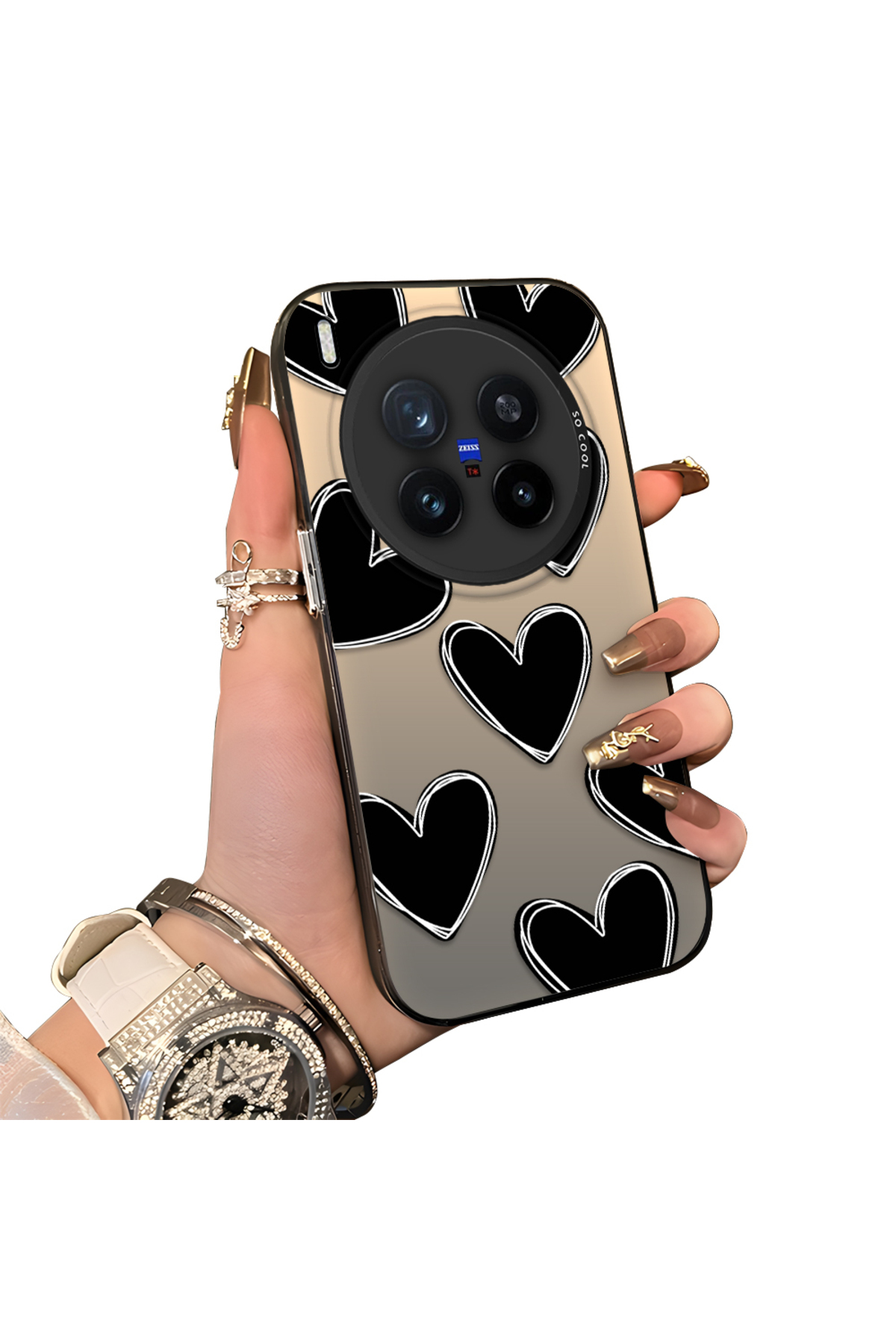 Vivo X300 Pro Compatible Hard Acrylic Rear Silicone Edge Lens Protection Case Heart Pattern