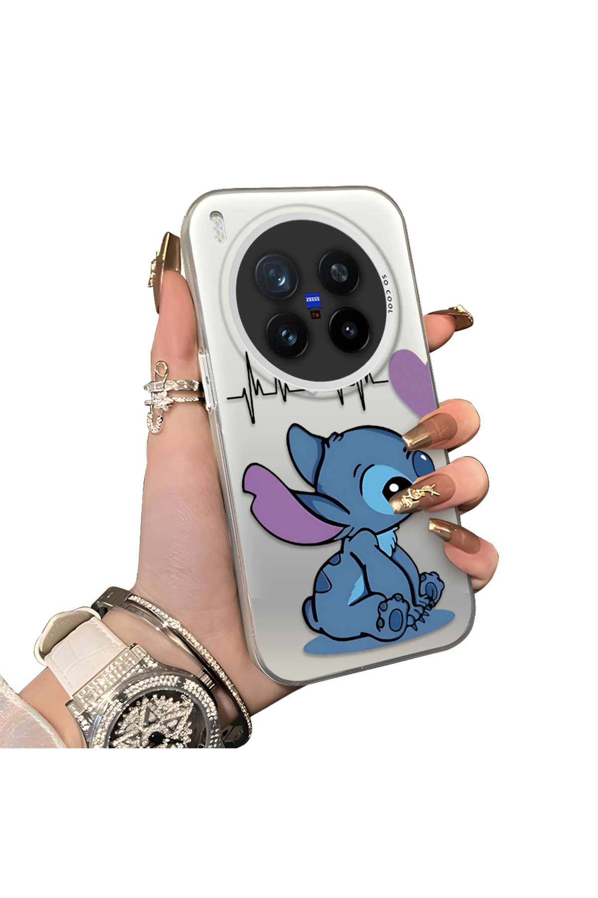 Vivo X300 Pro Compatible Hard Acrylic Rear Silicone Edge Lens Protection Case with Stitch Pattern