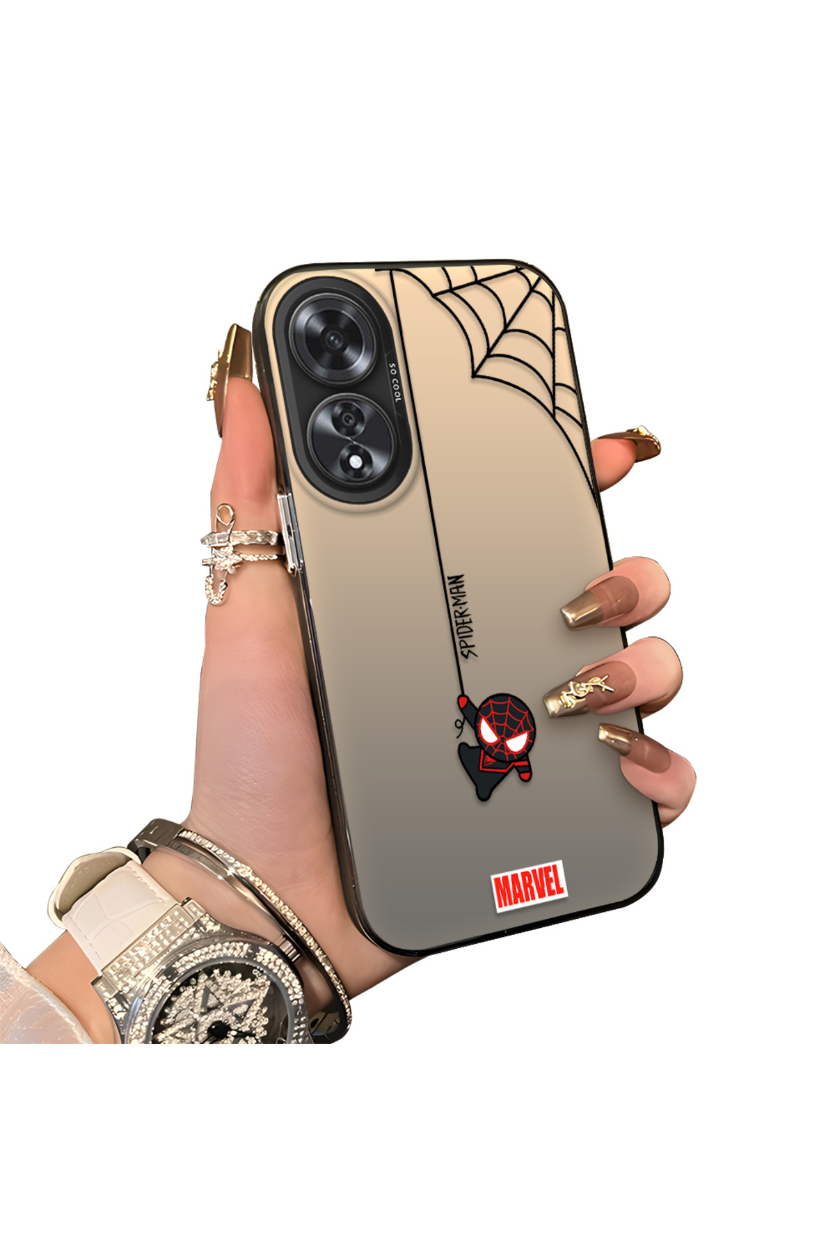 OPPO A60 Compatible Hard Acrylic Rear Silicone Edge Lens Protection Case Spiderman