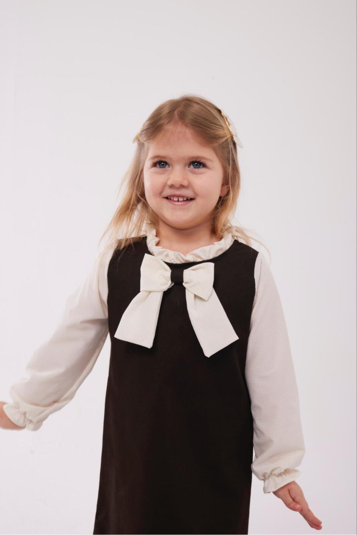 Melynova kids Kız Çocuk Büyük Fiyonk Detaylı Jile Görünümlü Tek Parça Elbise(Toka Hediyeli) fotoğrafı 5 (önizleme)