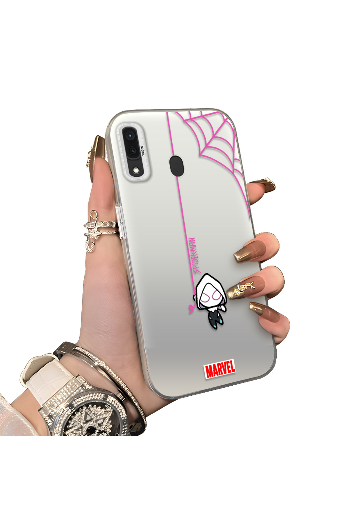 Samsung Galaxy A30/A20 Compatible Hard Acrylic Rear Silicone Edge Lens Protection Case Spiderman